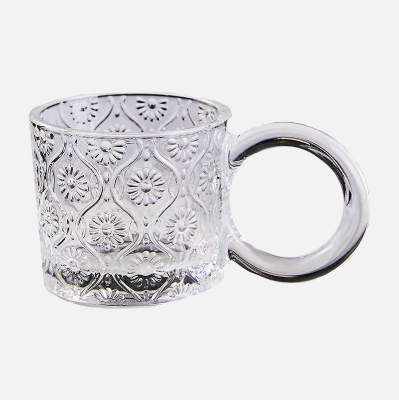 Opa Ring Glass Mug - 12oz Clear Glass Coffee Cup with Handle, Perfect for Hot Tea, Iced Coffee, and Smoothies at Home, Office, or Cafe