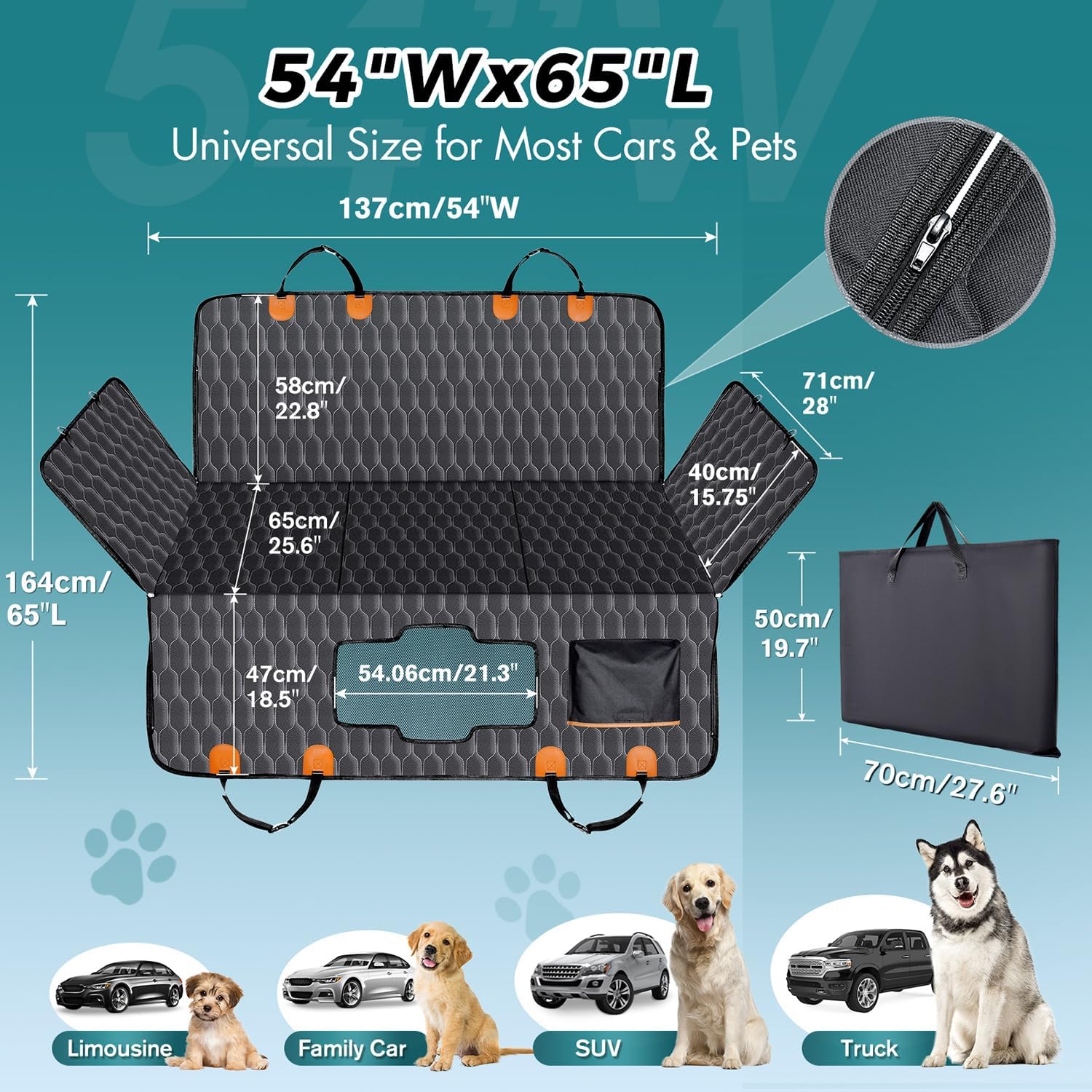 Mpow Heavy Duty Back Seat Extender for Dogs - 330lb Weight Capacity, Waterproof Dog Car Seat Cover with Hard Bottom & Detachable Design - Perfect for Road Trips, Travel & Pet Safety