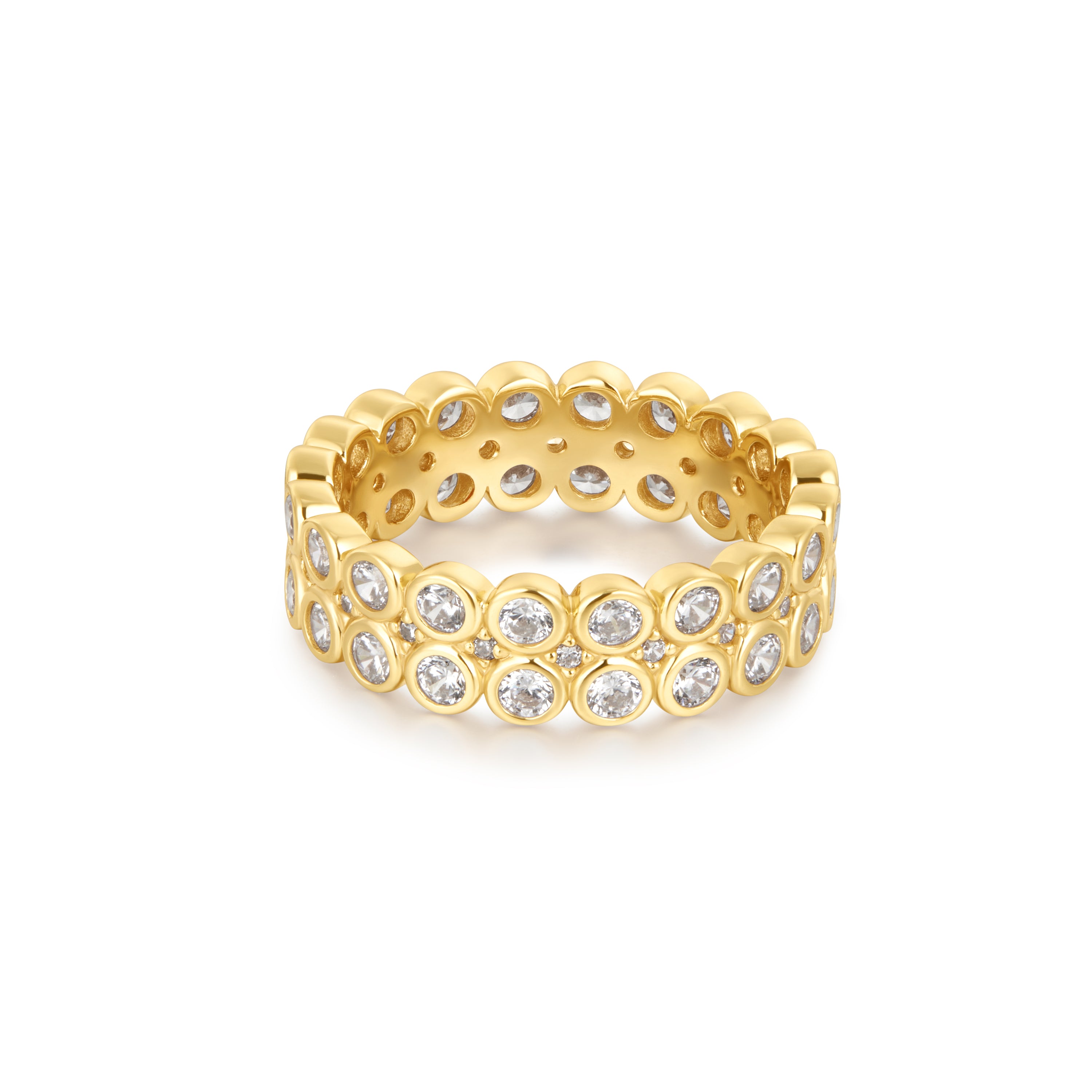 14K Gold Double Row Bezel Ring for Women - Elegant Stackable Band Ring for Everyday Wear & Special Occasions