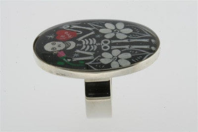 Day of the Dead Resin Ring - Sterling Silver Skull Jewelry for Women - Perfect for Halloween, Dia de los Muertos & Gothic Fashion
