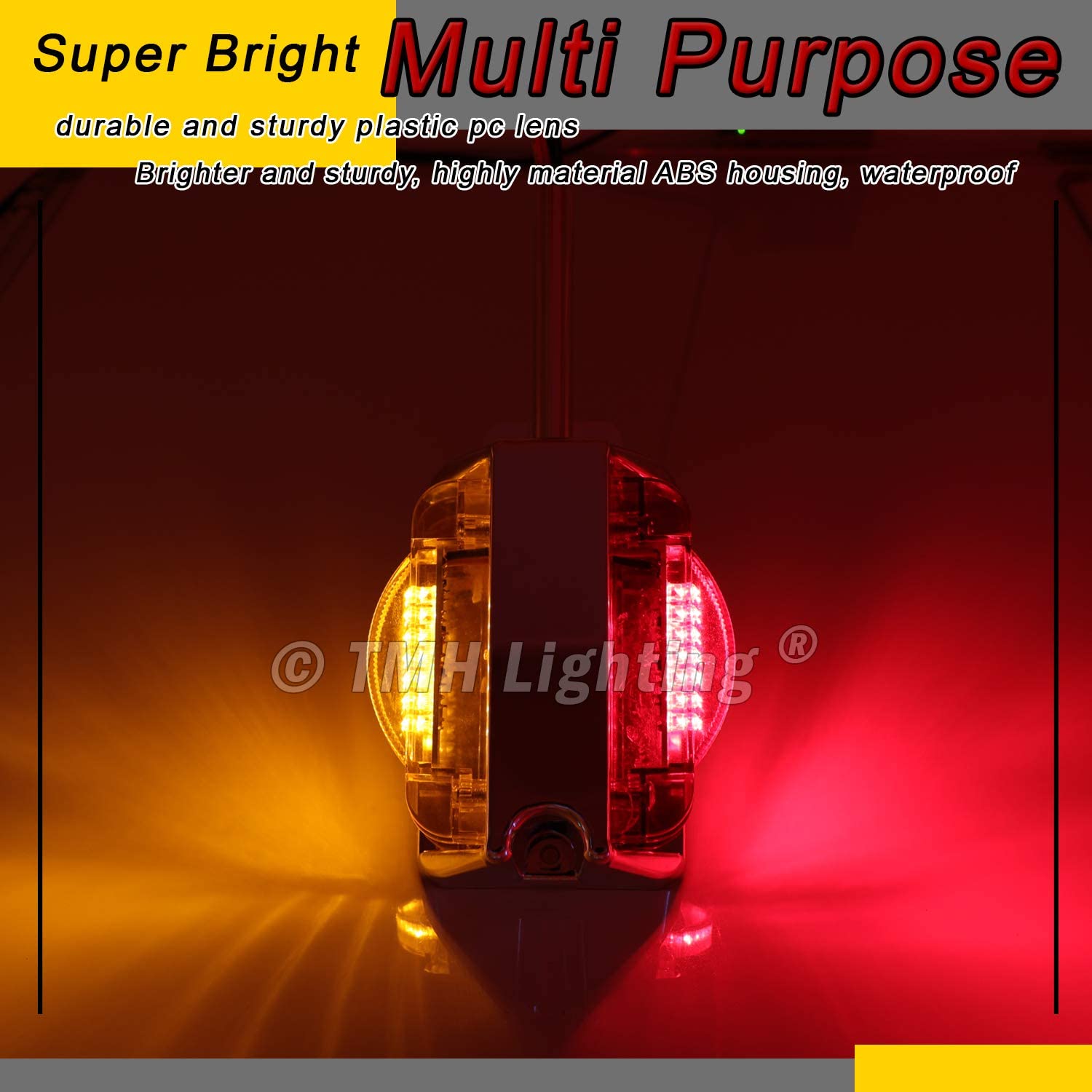 TMH 2-Pack 8.2 Inch Smoked Lens Amber/Red LED Clearance Lights - 7 LED Dual-Face Fender Marker Lamps for Trucks, Trailers, ATVs & Heavy Duty Vehicles - 12V DC Waterproof with Chrome Bezel - Perfect for Night Driving & Road Safety
