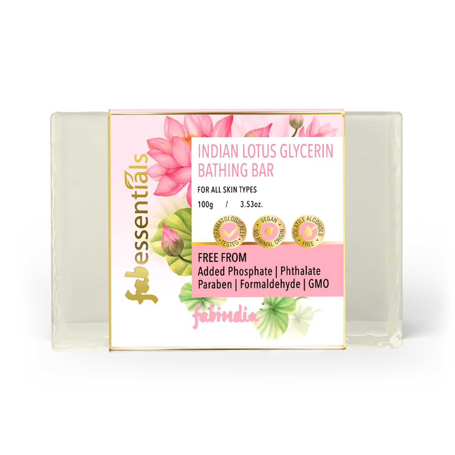 Fabessentials Indian Lotus Glycerin Soap Bar - 100g | Natural Vegan Bath Soap for Cleansing, Nourishing & Moisturizing Skin | Toxin-Free, Chemical-Free | Perfect for Dry Skin Care & Daily Shower Routine | Ideal Gift for Spa Lovers & Ayurvedic Skincare Enthusiasts