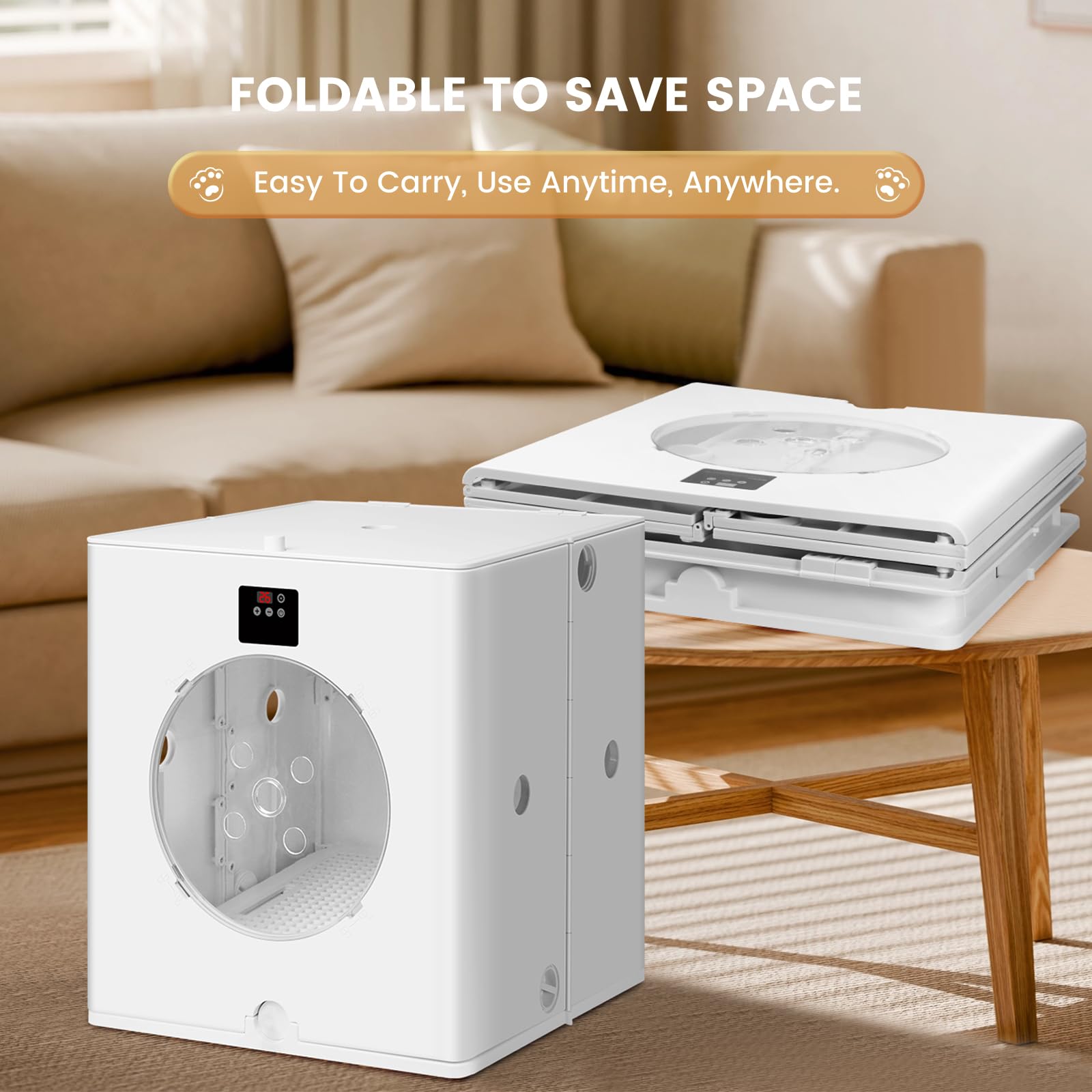 Foldable Automatic Pet Dryer Box for Cats & Small Dogs - 88L Capacity, Smart Temp Control, Adjustable Wind Speed, Ultra Quiet 360° Efficient Drying - Perfect for Grooming Salons, Pet Spas & Home Use After Bathing