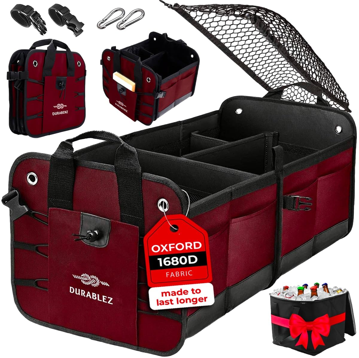 Premium Classic Car Trunk Organizer with Built-in Cooler - Cherry Red | Perfect for Road Trips, Picnics & Outdoor Adventures