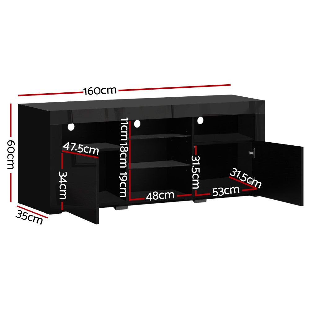 Artiss 160cm Black Bobi Entertainment TV Stand with LED Lighting - Perfect for Living Room, Bedroom & Home Theater Setup