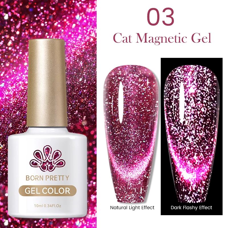 Born Pretty Reflective Sparkle Glitter Cat Eye Magnetic Gel Polish - Long Lasting Nail Art for Parties, Weddings & Special Occasions