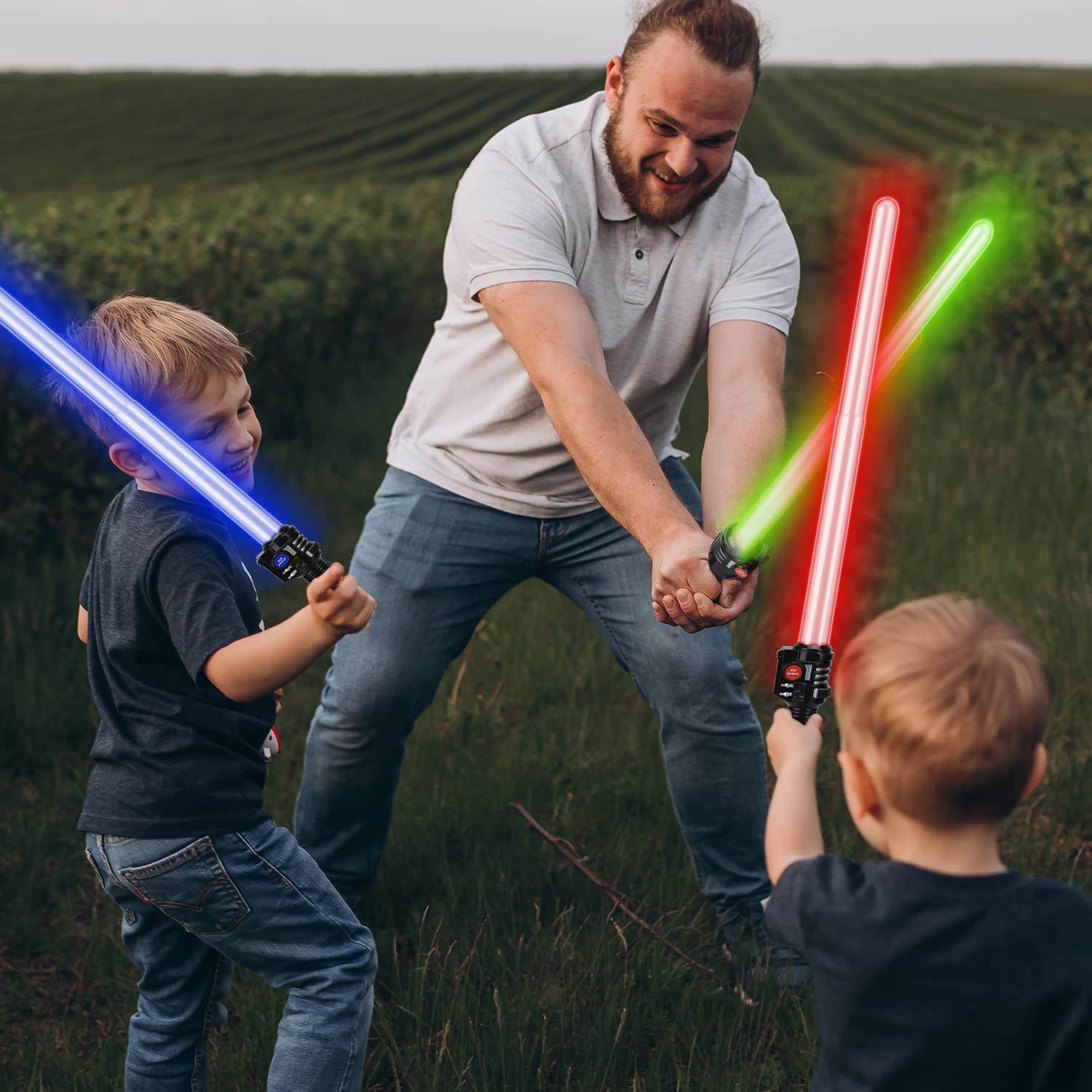 TOY Life Light Up Saber - 3 Pack LED Light Sabers with Motion Sound Effects, Extendable & Collapsible Galaxy War Sword Toy for Kids & Adults - Perfect for Cosplay, Halloween Costumes & Star Wars Themed Parties