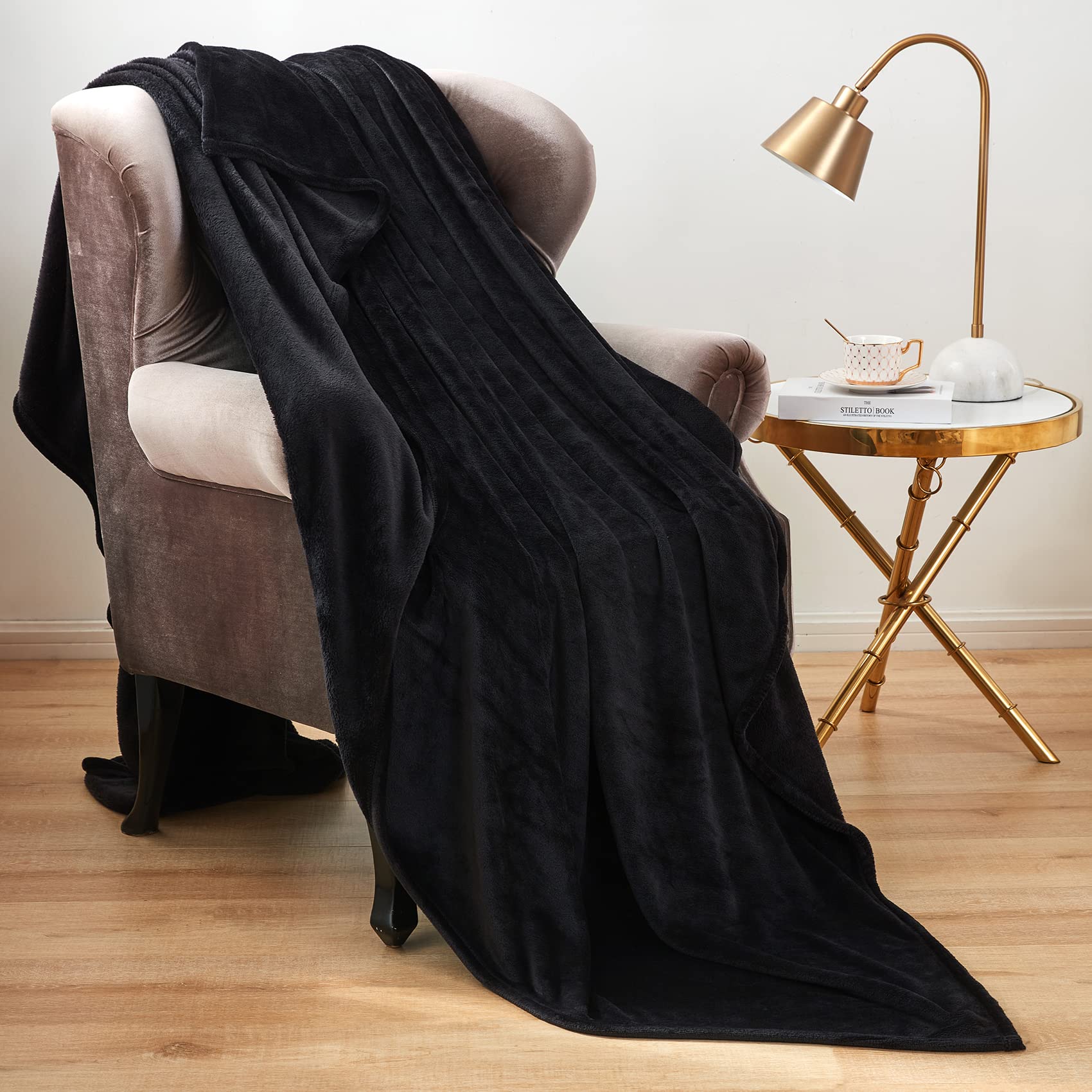 Soft Black Throw Blanket for Couch 50x60 Inches - Cozy Fleece Blanket for Living Room, Bed, Sofa & Travel