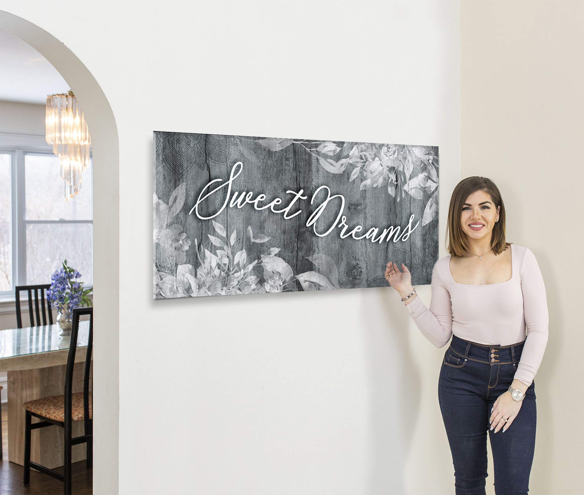 Sweet Dreams Sign - Large Canvas Wall Art for Master Bedroom Decor, Grey 42x19 - Perfect Above Bed Wall Decor for Cozy Bedroom Atmosphere