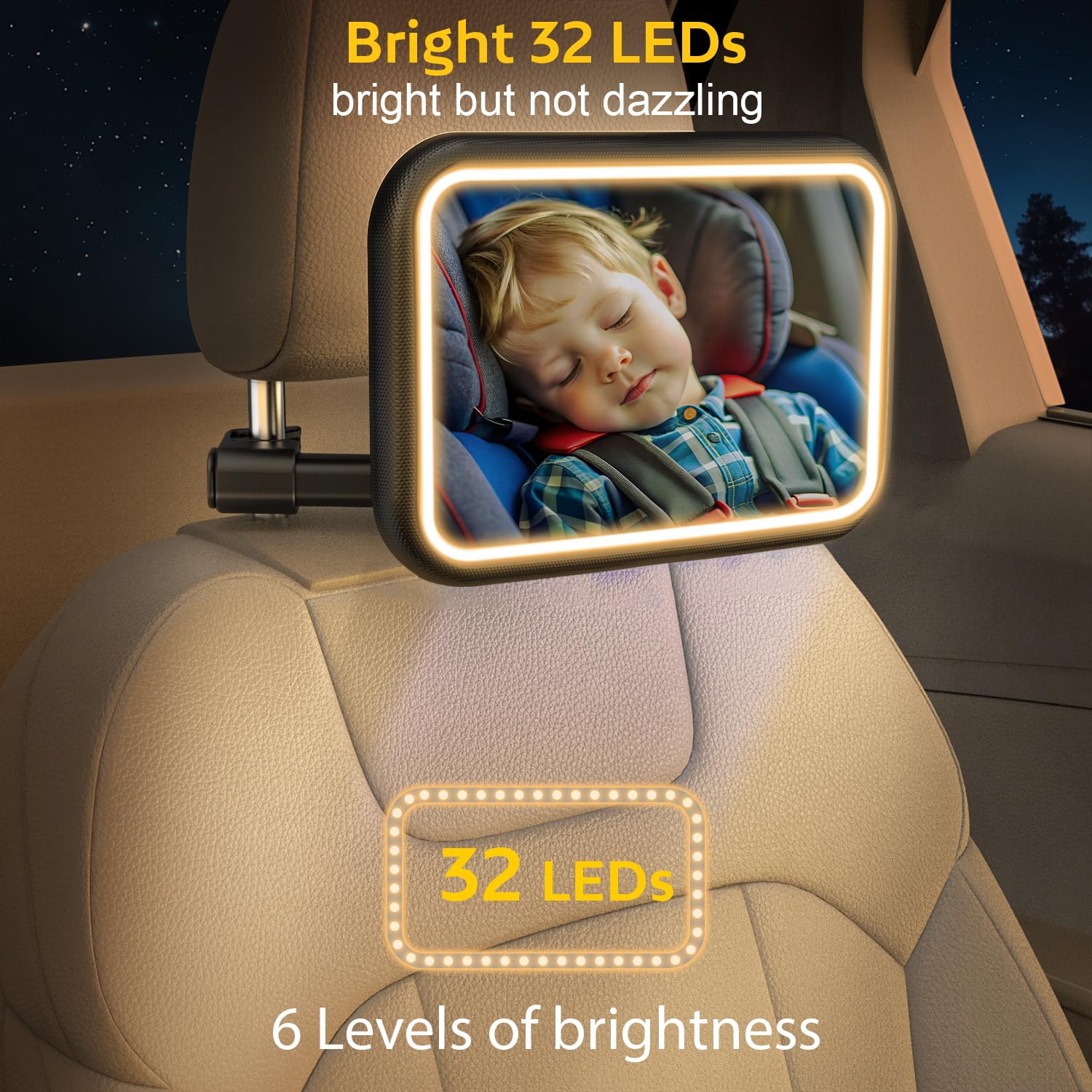 **Baby Car Mirror with Light - Universal Rear Facing Car Seat Mirror with Remote, Shatterproof & Crystal Clear View for Safe Monitoring - Perfect for Road Trips & Daily Commutes**