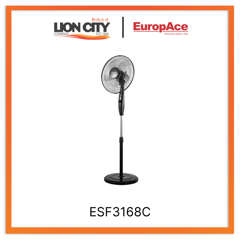 Europace ESF3168C 16 Inch Manual Stand Fan - Adjustable Height, 3 Speed Settings, Quiet Operation for Home, Office & Outdoor Use
