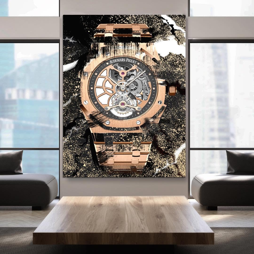 DEVICI AP Royal Oak Tourbillon Openworked Inspired Watch Wall Art - Luxury Motivational Canvas Poster for Men's Room & Office Decor | Perfect for Watch Enthusiasts & Modern Home Decoration