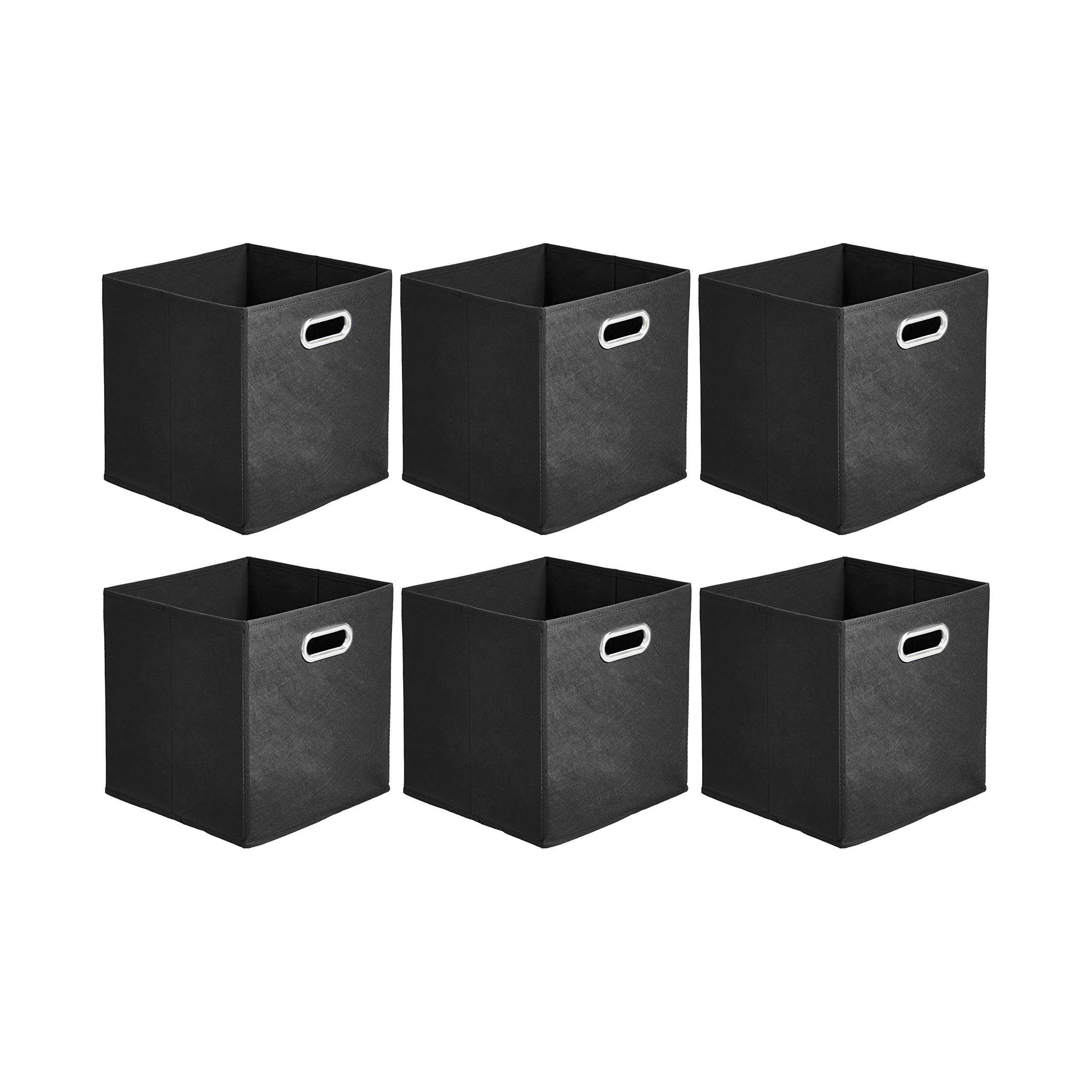 Amazon Basics Collapsible Fabric Storage Cubes with Oval Grommets - 6-Pack, Black | Foldable Closet Organizer Bins for Bedroom, Nursery & Office | Space-Saving Storage Solution for Clothes, Toys & Supplies