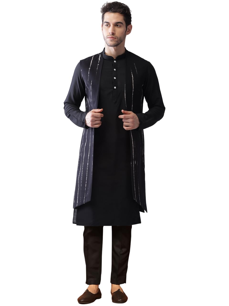 Men's Indian Ethnic Kurta Set with Front Open Jacket & Pajama - Traditional Wedding & Festive Wear for Diwali, Eid, and Special Occasions - Perfect for Ceremonies, Parties, and Cultural Events