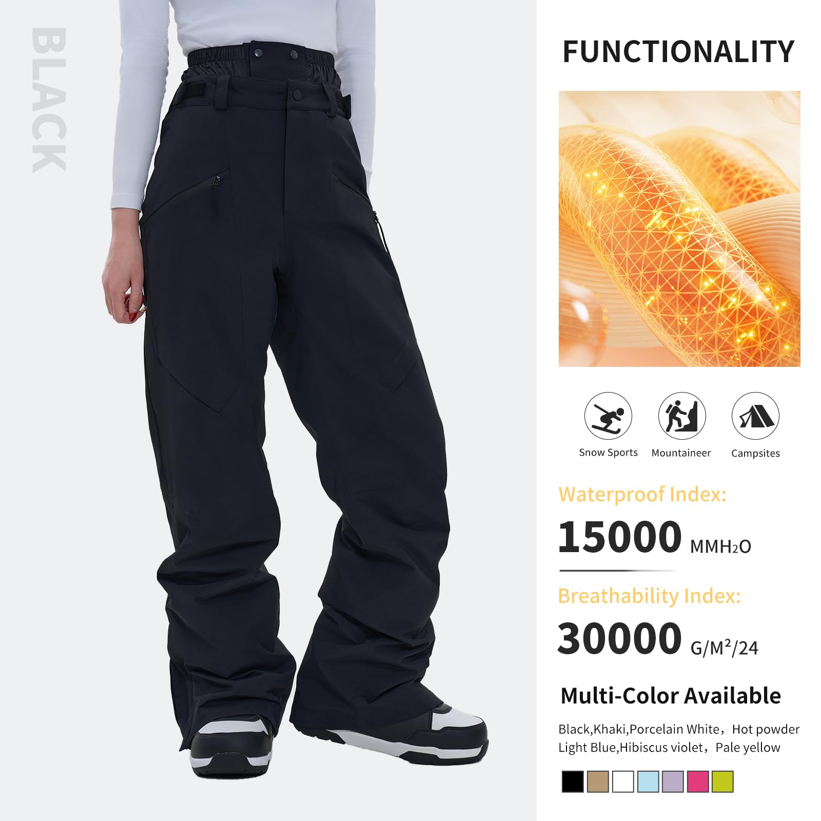 **Waterproof Insulated Snow Pants for Skiing & Snowboarding - Windproof Winter Pants for Men & Women - Warm Baggy Hiking Pants for Outdoor Activities**    *(Use for skiing, snowboarding, hiking, and cold-weather adventures!)*