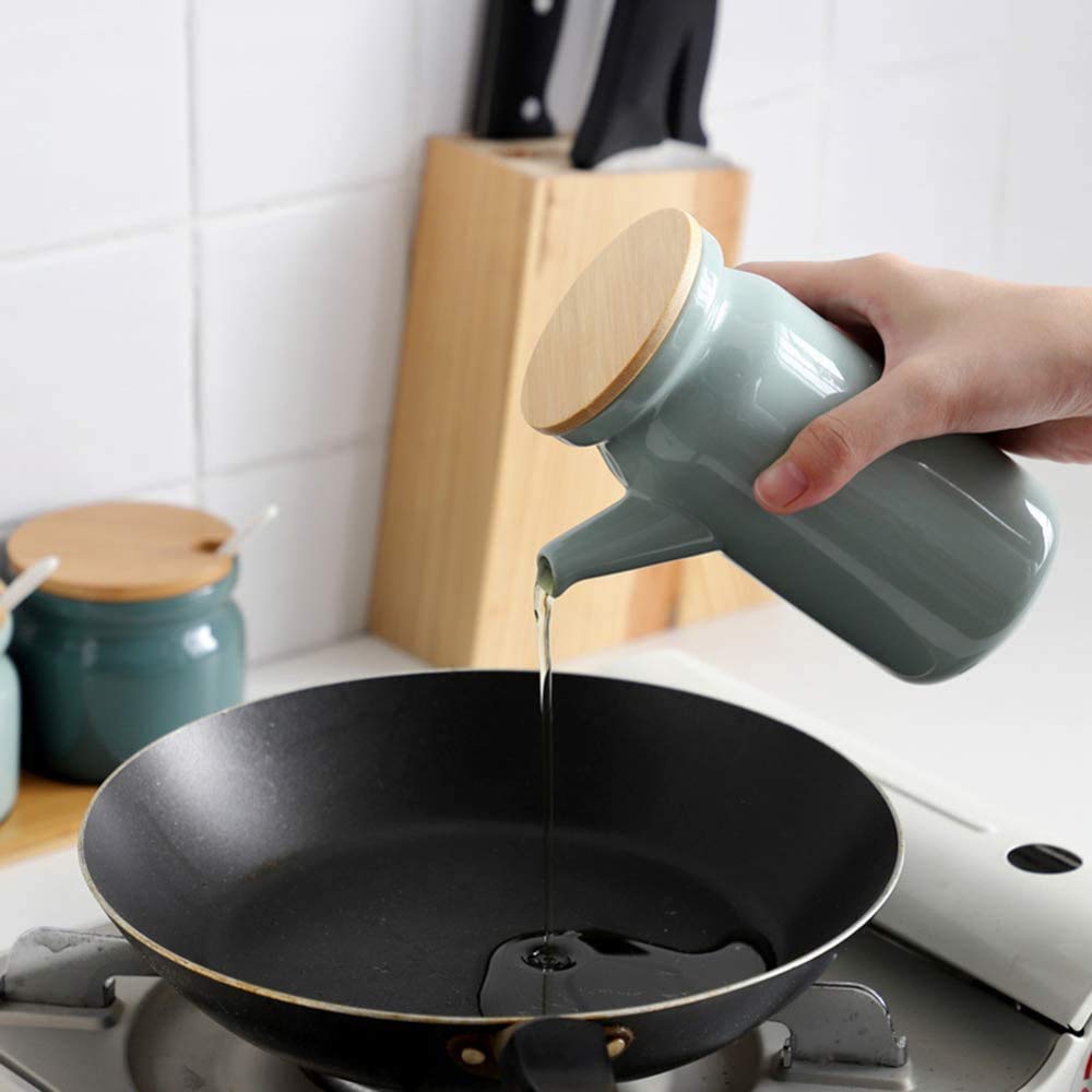 Premium Ceramic Oil Dispenser Bottle Set - 500ML Soy Sauce & Vinegar Cruet with Wooden Tray - Elegant Kitchen Condiment Dispenser for Olive Oil, Cooking Oil & Liquid Seasonings - Perfect for Home Cooking, Salad Dressing & Gourmet Meal Preparation