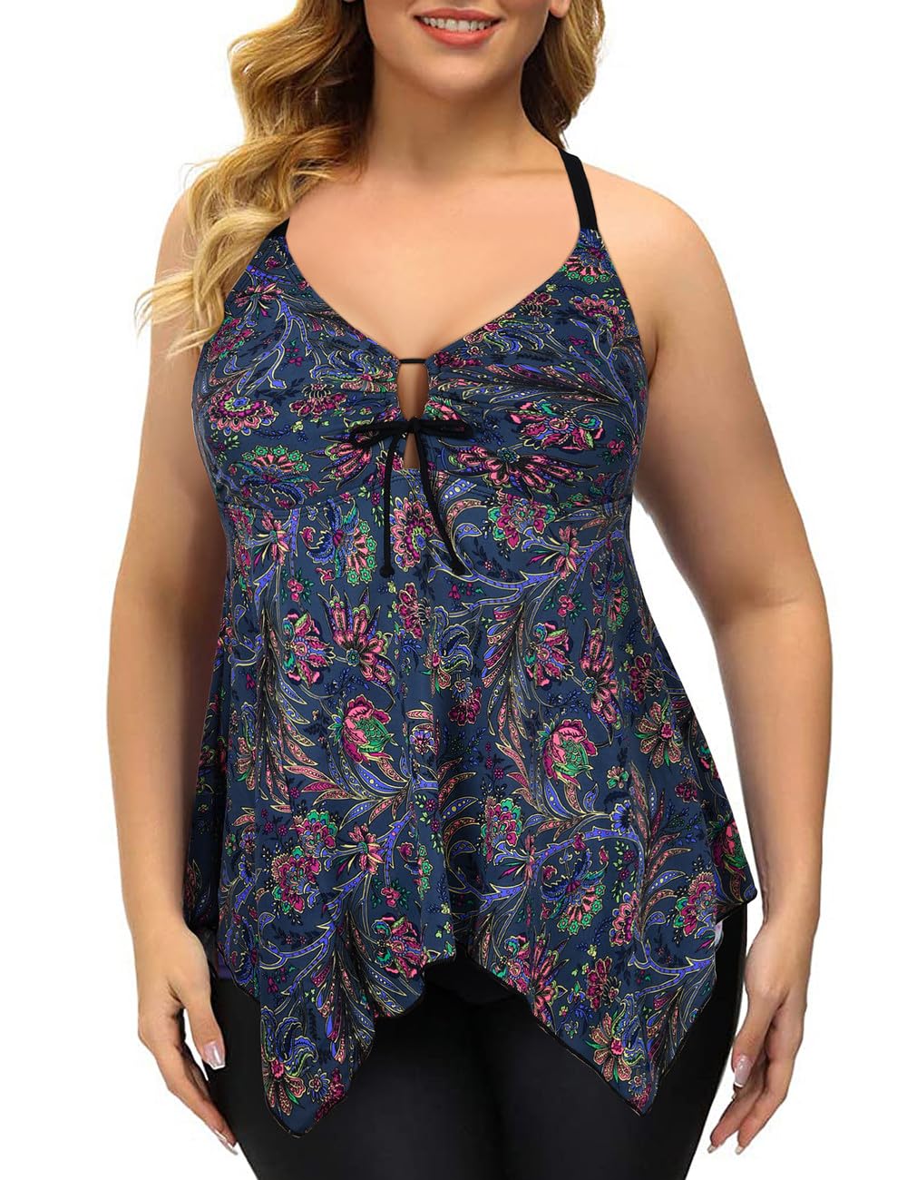 Firpearl Women's Modest Flowy Crossback Tankini Swimsuits Plus Size Bathing Suit Top - Comfortable Swimwear for Beach, Pool & Vacation