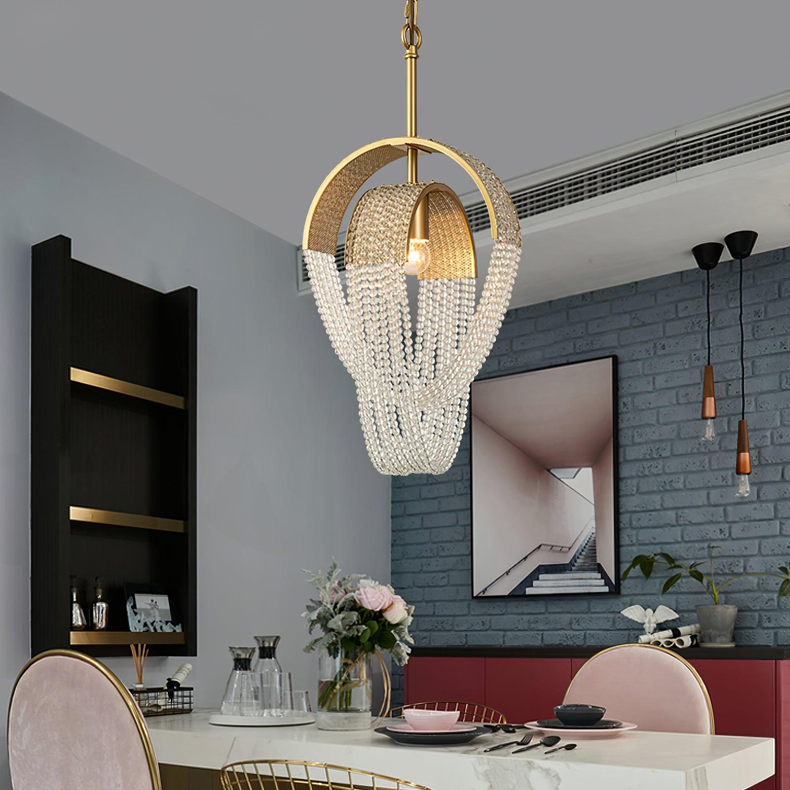 Elegant Mesh Crystal Chandelier - Modern Ceiling Light Fixture for Dining Room, Bedroom & Living Room Decor | Energy Efficient LED Lighting