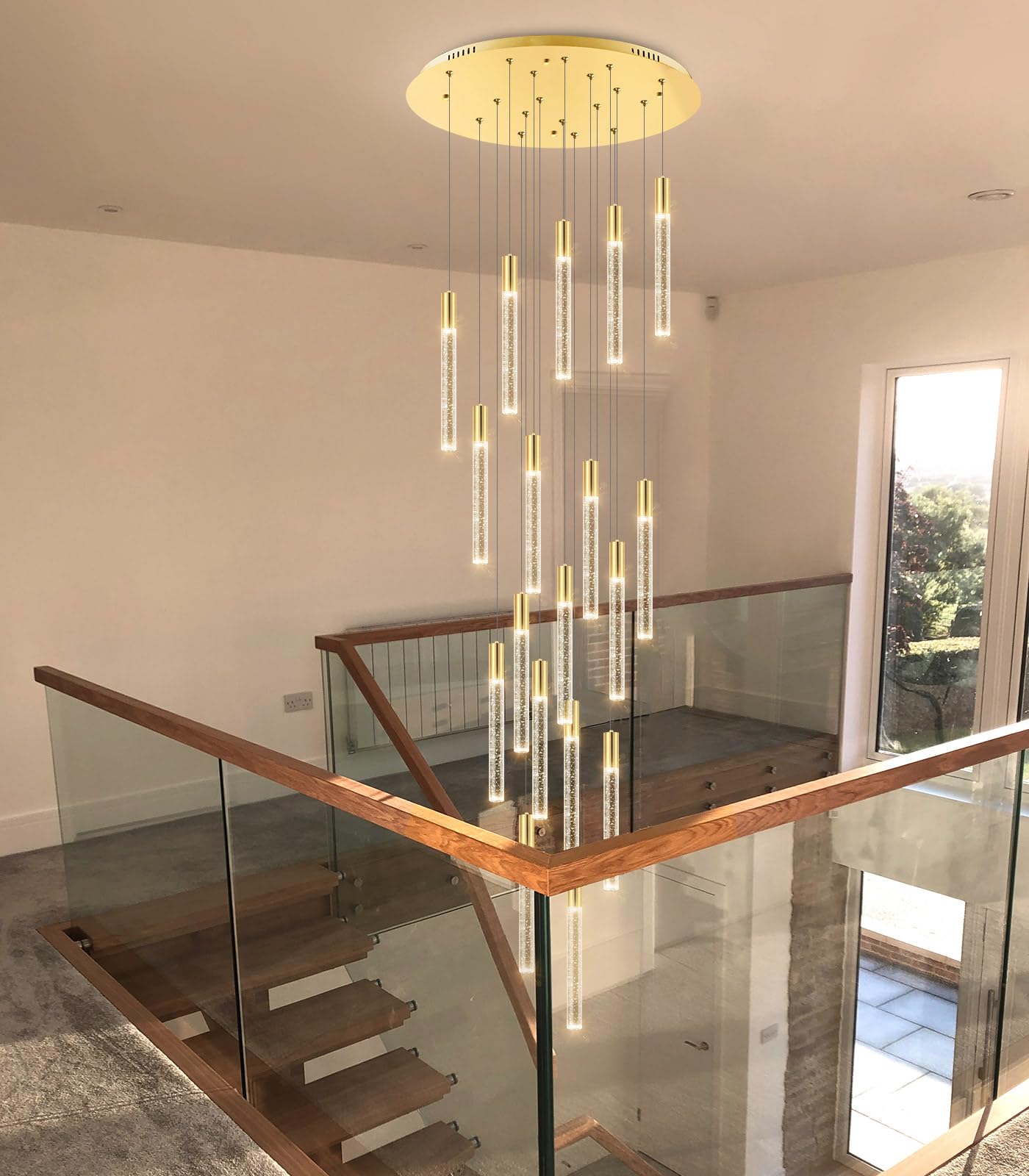 18-Light Modern Crystal Chandelier LED Dimmable Flush Mount Ceiling Light Fixture with Remote - Raindrop Bubble Crystal Pendant for Living Room, Foyer, Dining Room & Bedroom Lighting