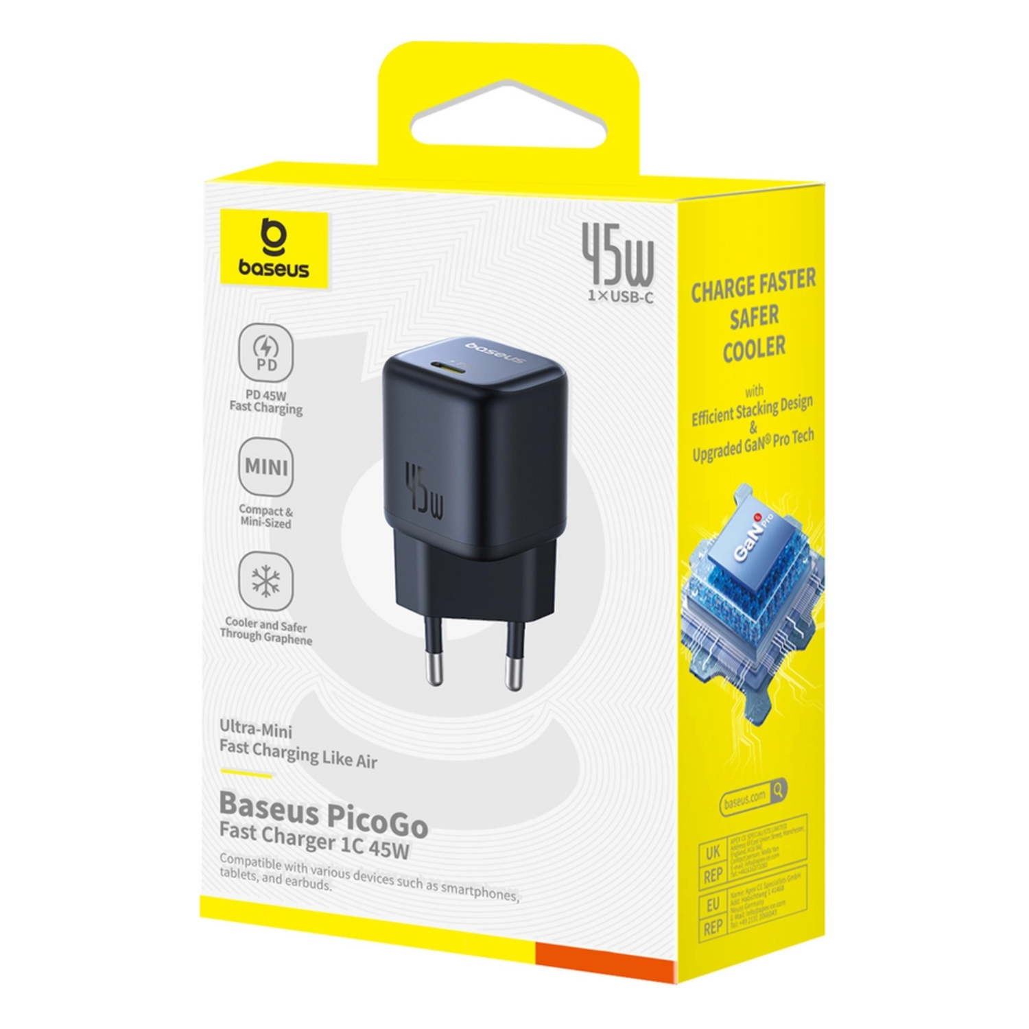 Baseus PicoGo GaN6 45W Fast USB-C Charger - Compact & Powerful for iPhone 15/14/13, MacBook, iPad, Samsung Galaxy - Perfect for Travel, Office & Home Use