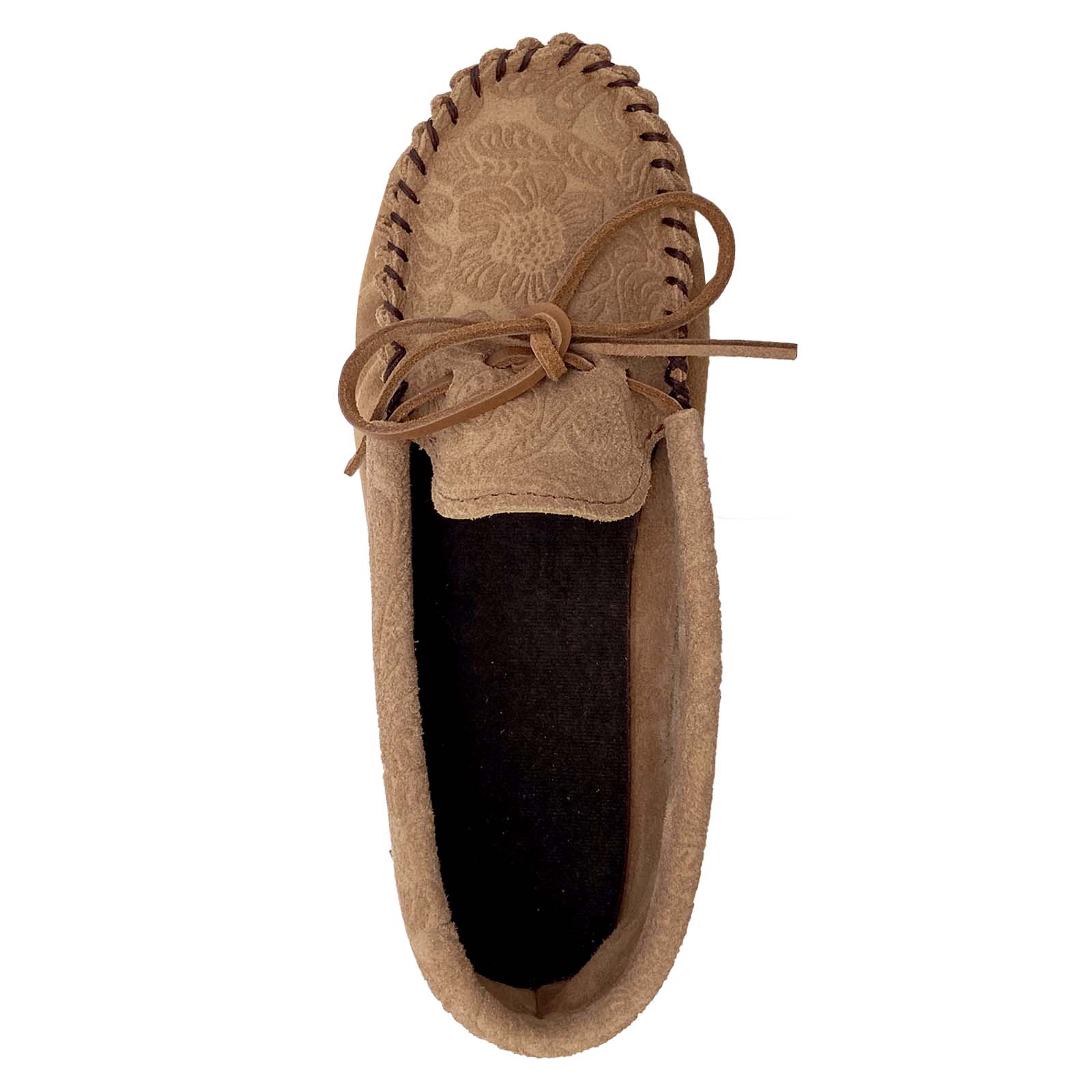 Women's Floral Embossed Suede Moccasins with Crepe Sole - Comfortable Slip-On Loafers for Casual Wear, Office & Travel