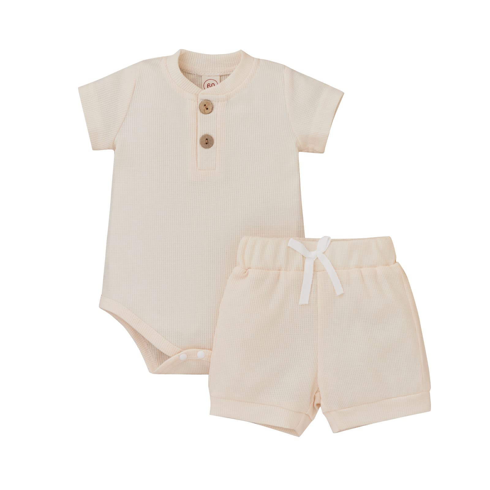 Newborn Baby Boy Girl Summer Clothes Set - 100% Cotton Waffle Knit Short Sleeve Romper & Shorts Outfit for Infants | Perfect for Playtime, Beach Trips & Family Photos