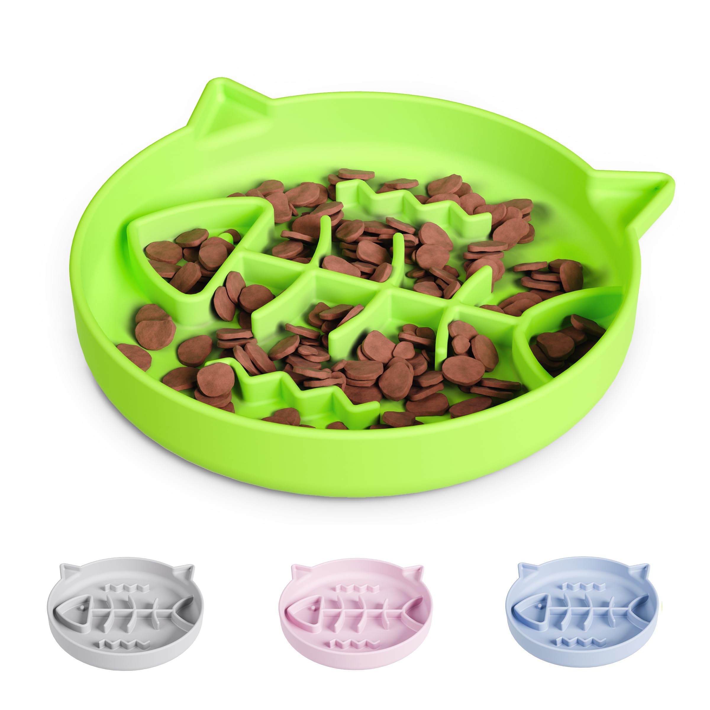 Non-Slip Silicone Cat Slow Feeder Bowl with Suction Cups - Puzzle Feeder for Wet/Dry Food - Interactive Cat Toy to Prevent Overeating & Aid Digestion - Perfect for Kittens & Adult Cats (Green, 1 Cup) - Great for Mealtime Enrichment & Portion Control