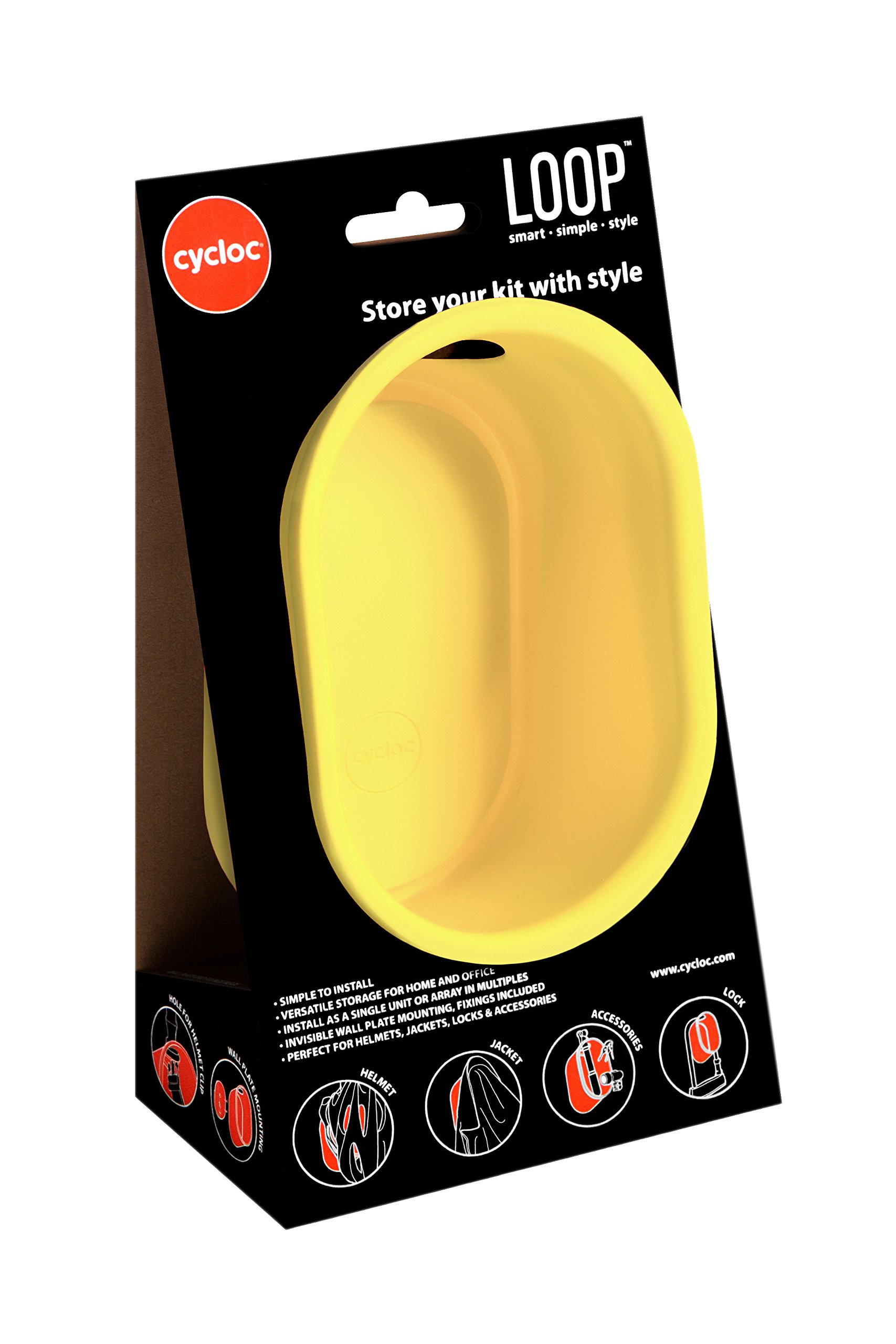Cycloc Loop - Stylish Wall Mount Helmet & Accessory Organizer for Bikes, Skateboards & Motorcycles - Yellow - Perfect for Garage, Entryway & Small Space Storage