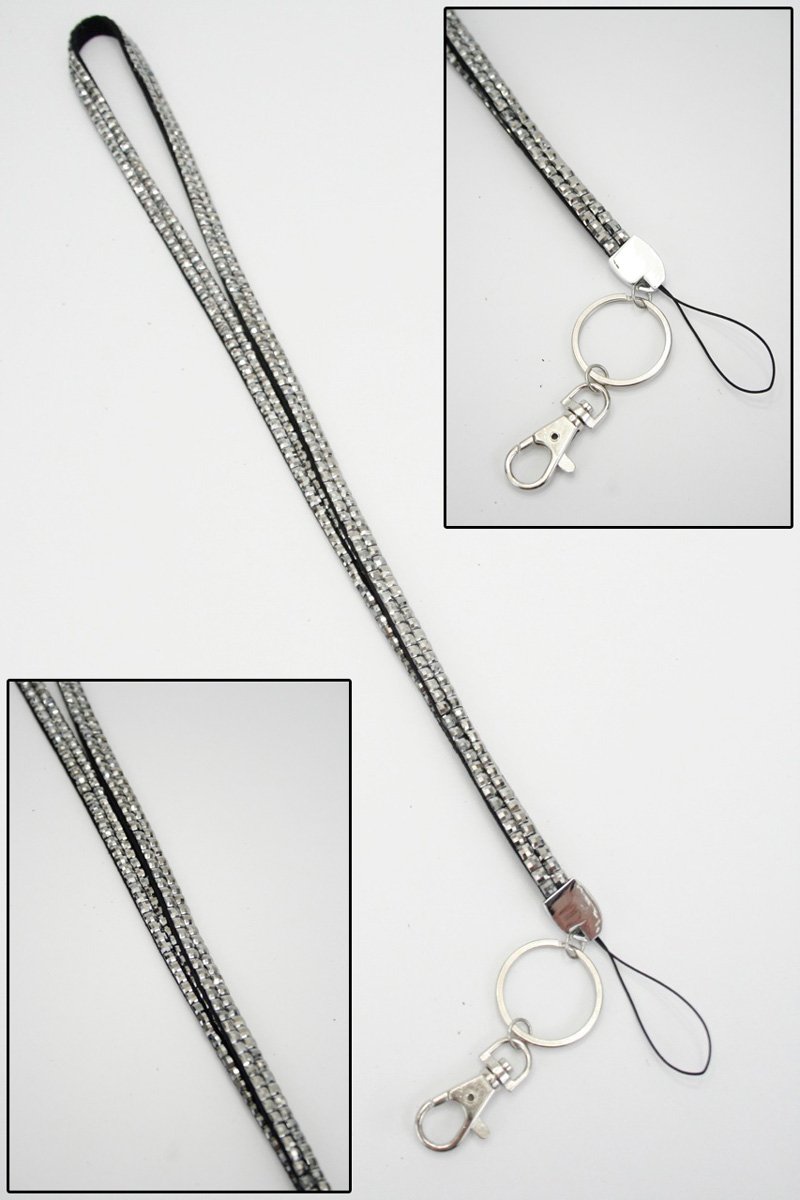 Custom Rhinestone Crystal Lanyard with Key Holder & ID Badge - Bling Silver for Work, Events & Party Accessories | Stylish & Durable