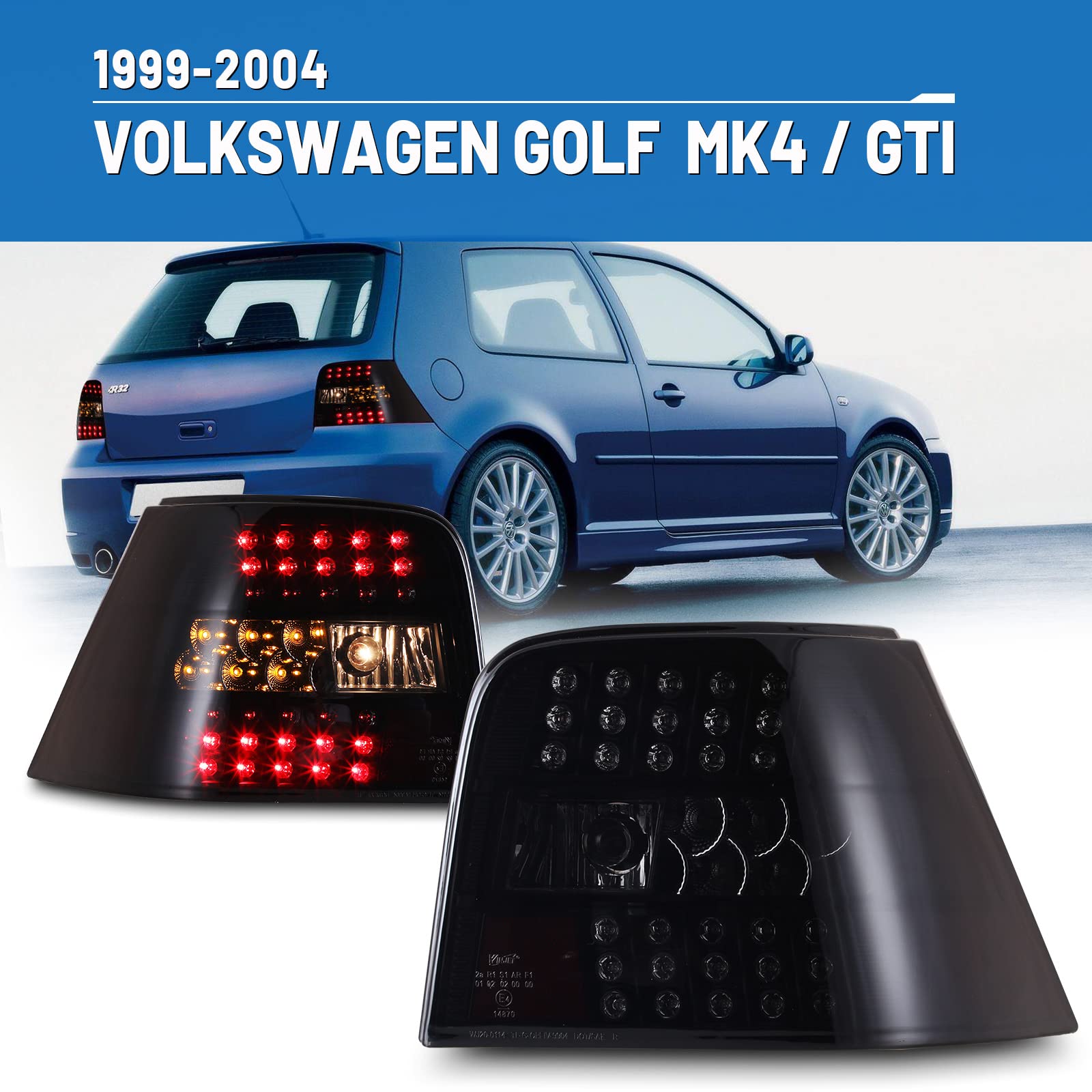 AUTOWIKI LED Tail Lights for Volkswagen GTI Golf MK4 (1999-2004) - Pair of Left & Right Rear Lamp Assemblies - Direct Replacement for Driver & Passenger Side - Perfect for Night Driving & Car Upgrades