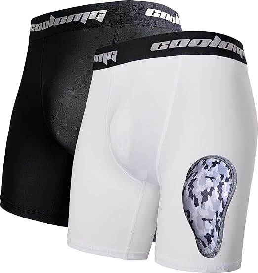 COOLOMG 2 Pack Boys Youth Baseball Compression Shorts with Soft Protective Cup - Comfortable Athletic Underwear for Baseball, Soccer & Sports Practice