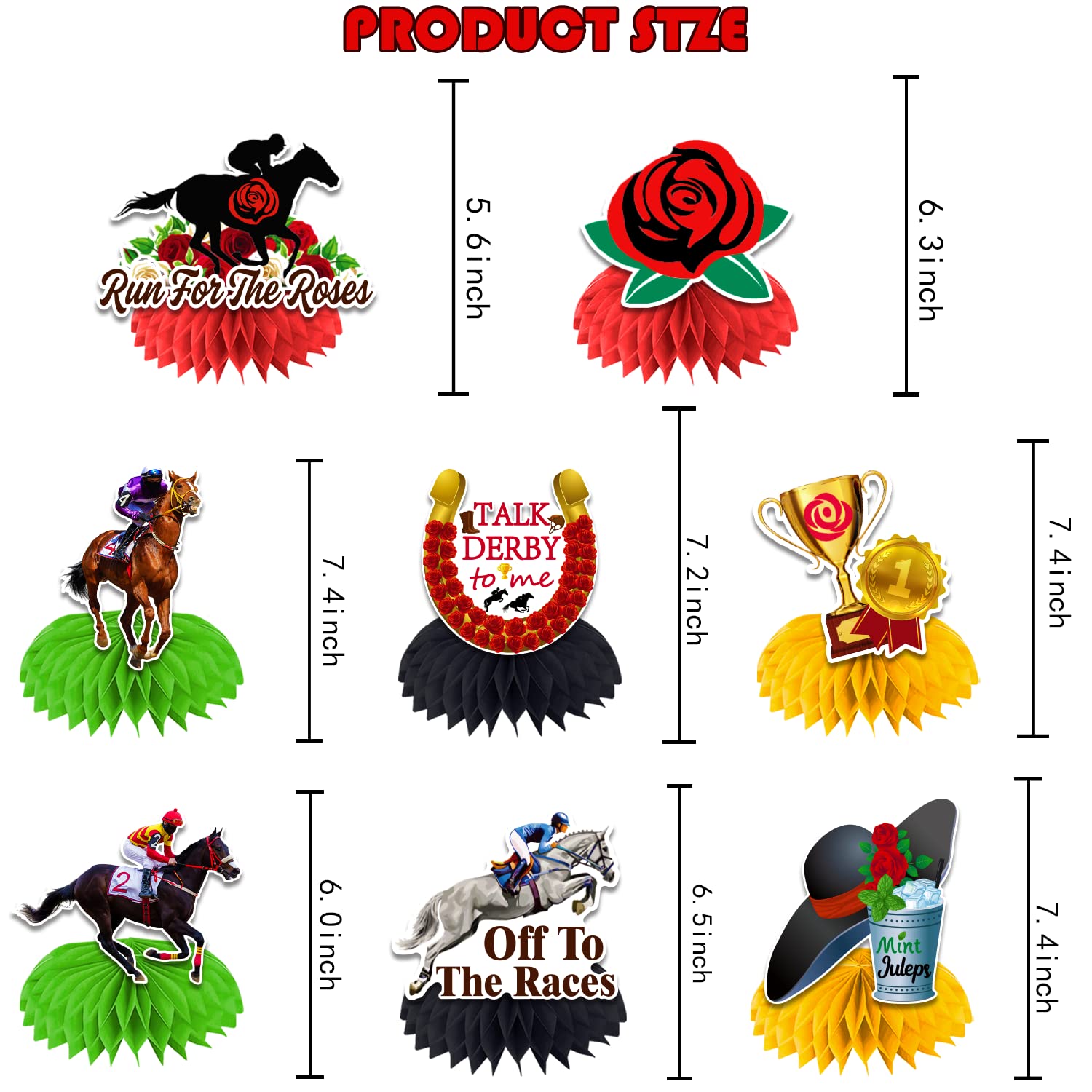 8 Pcs Kentucky Derby Party Honeycomb Centerpieces - 3D Double-Sided Horse Racing Table Decorations for Kentucky Themed Parties, Bridal Showers & Home Decor