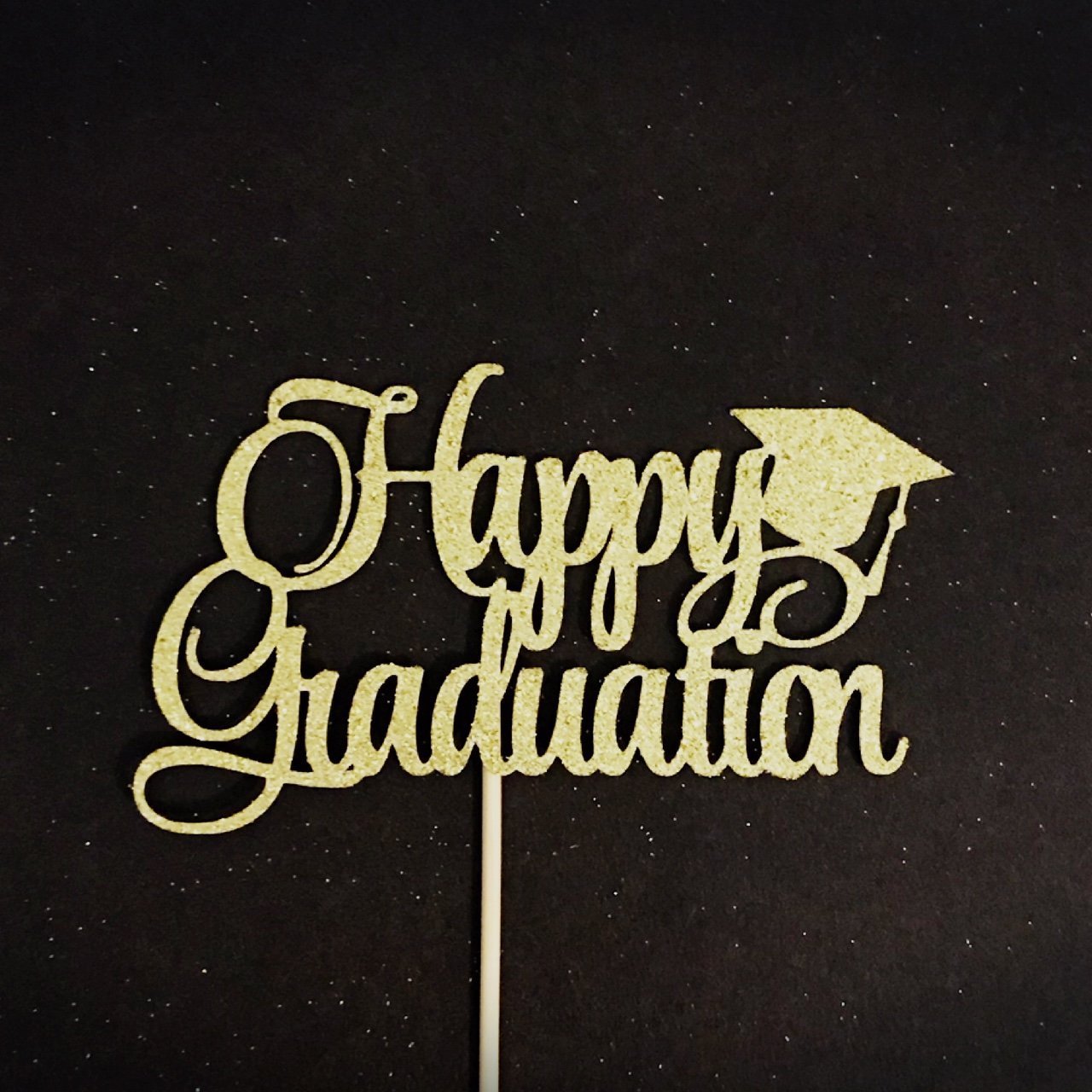 Happy Graduation Cake Topper - Gold & Black Graduation Party Decorations for High School & College Graduates - Perfect for Graduation Cakes, Cupcakes & Farewell Celebrations