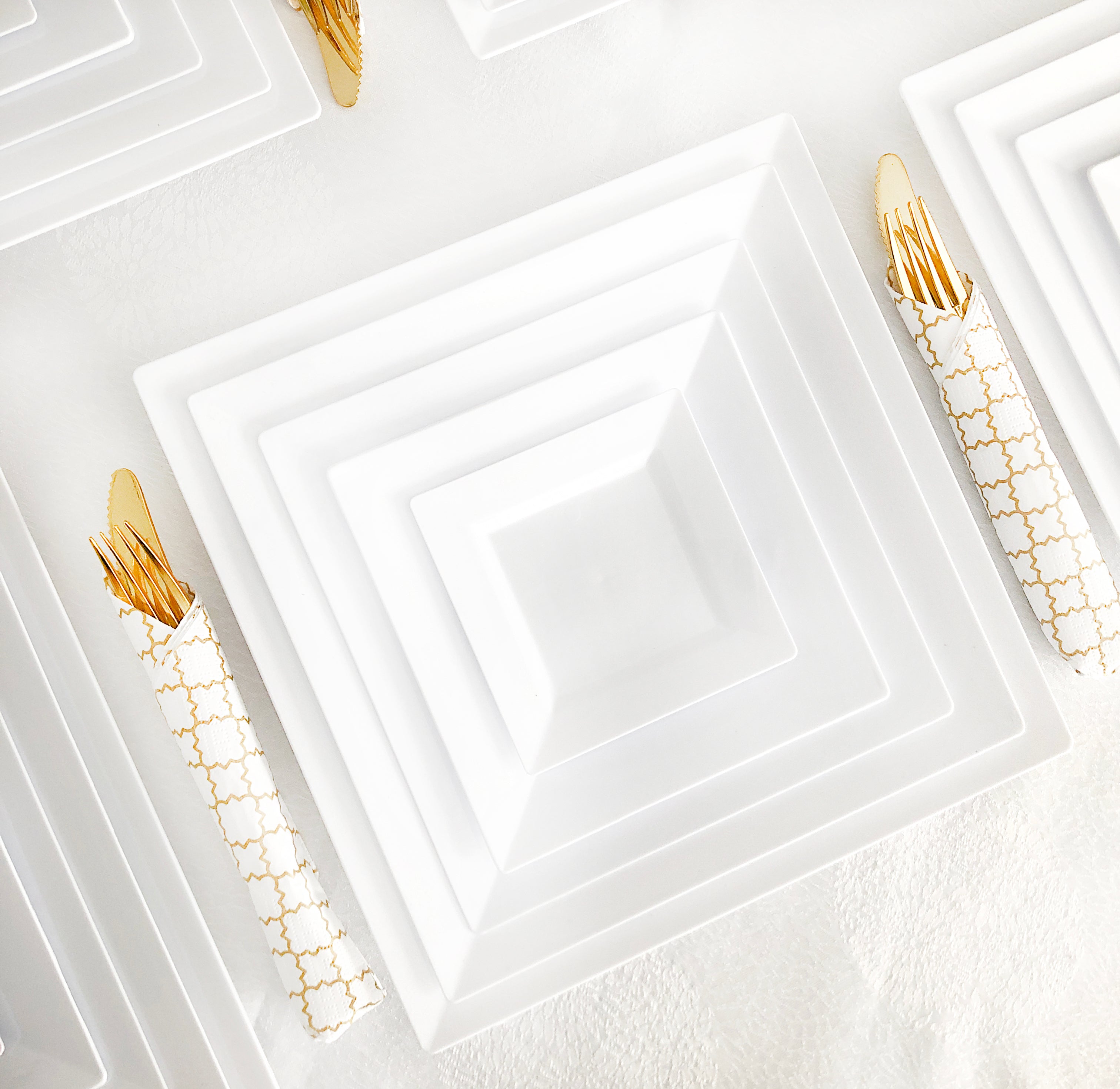 10 Pack White Square Plastic Plates - Durable & Elegant Disposable Dinnerware for Parties, Picnics, BBQs, and Everyday Use