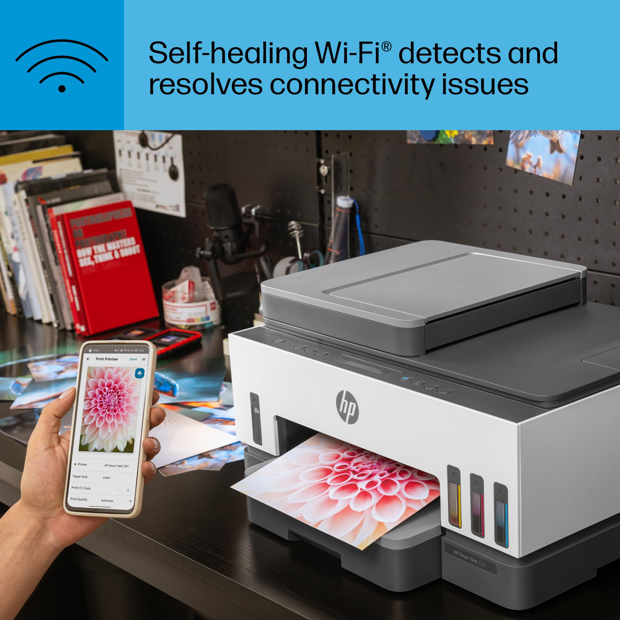 HP Smart-Tank 7301 Wireless All-in-One Inkjet Printer with 2 Years of Ink Supply - Mobile Printing, Scanning, Copying, Auto Document Feeder (28B70A, Gray) - Ideal for Home Office, Small Business & Remote Work