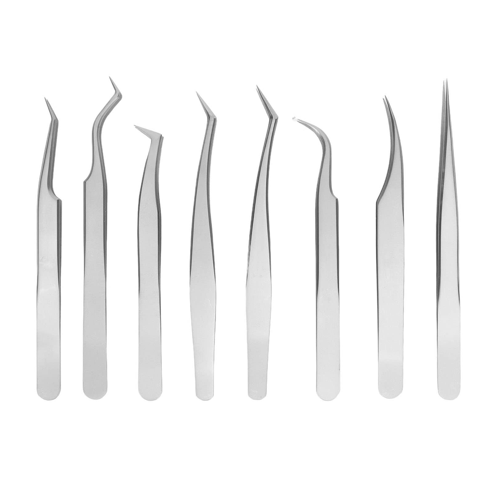 8PCS Professional Stainless Steel Eyelash Tweezers Set - False Eyelash Extension Tools for Eyebrows & Lashes with Storage Box | Perfect for Salon, Home Use & DIY Beauty