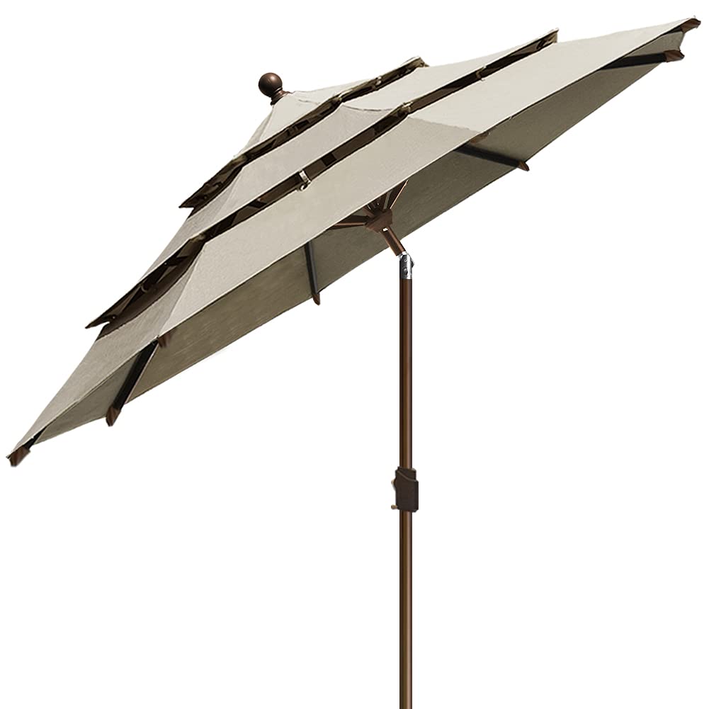 EliteShade 9Ft 3-Tier Outdoor Patio Umbrella with Ventilation - 10-Year Fade-Resistant, Heavy Duty Market Umbrella for Table - Antique Beige - Perfect for Backyard, Poolside, Restaurant & Outdoor Dining Areas