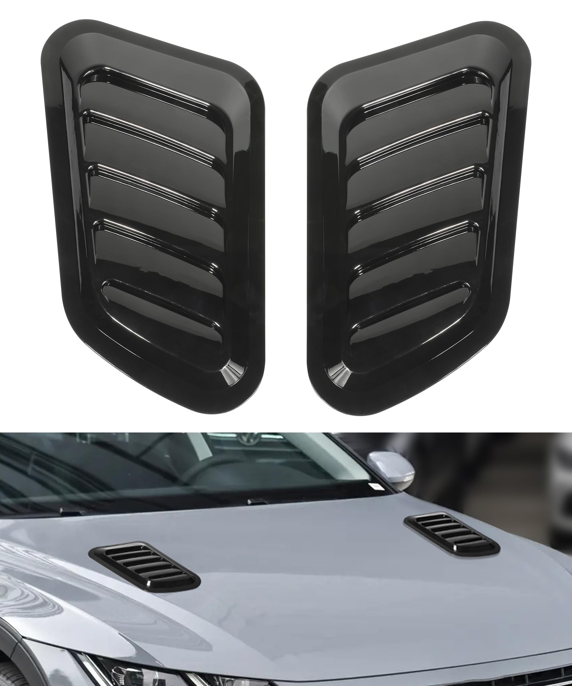 2PCS Black Car Hood Vent Trim - Universal Hood Air Intake Scoop Cover for Car Modification | Engine Cooling & Performance Upgrade | Fits Most Vehicles | Perfect for Racing & Street Style Enhancement