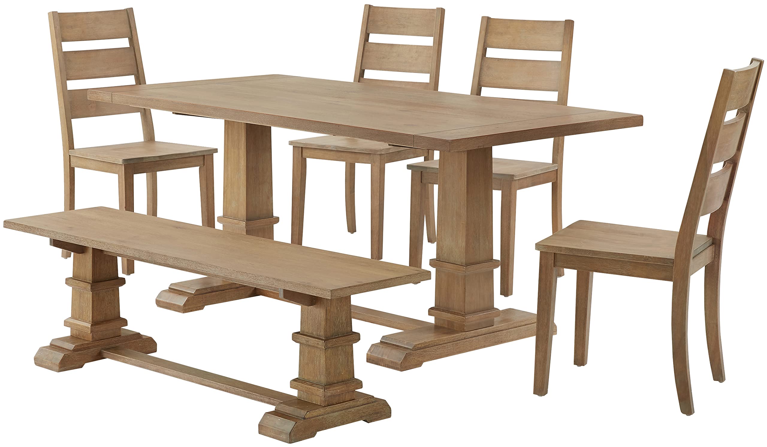 Crosley Furniture Joanna 6-Piece Modern Farmhouse Dining Table Set for 7 with 4 Ladderback Chairs and a Bench, Rustic Brown - Perfect for Family Dinners, Entertaining Guests & Farmhouse-Style Dining Rooms