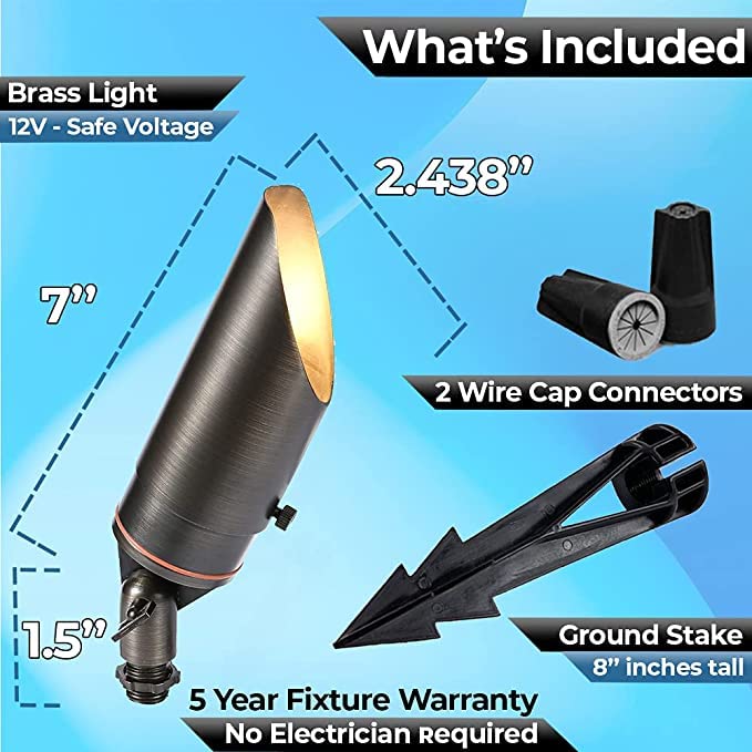 6 Pack LED Spot Lights Outdoor - Solid Brass Landscape Lighting for Yard, Garden, Patio & Deck | Bright, Long-Lasting Security Lights | Perfect for Home Exterior, Pathway & Architectural Accent Lighting (Bulbs Not Included)