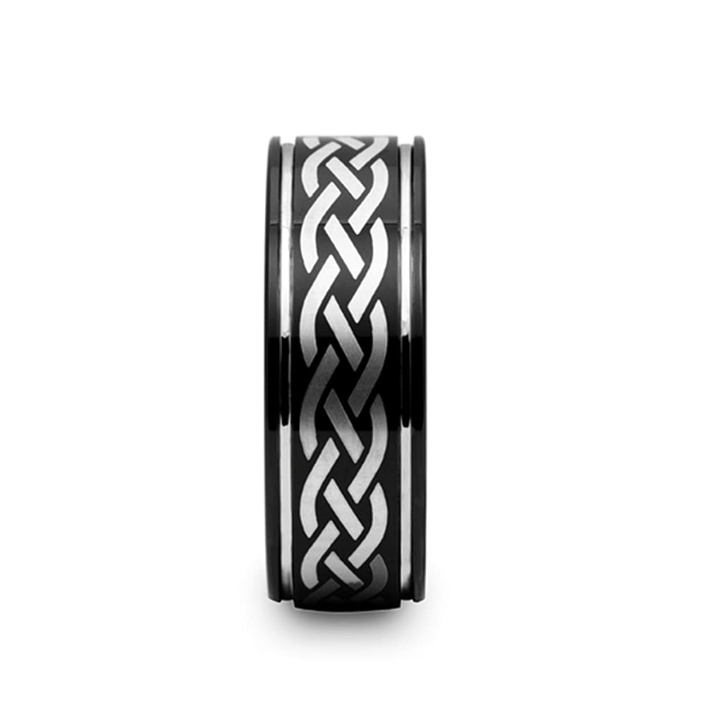 Men's Comfort Fit Celtic Engraved Black Tungsten Wedding Band Ring - 8mm Wide KILDARE Style - Perfect for Weddings, Anniversaries & Celtic Heritage Gifts