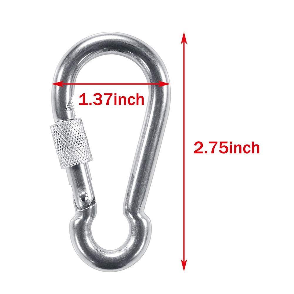 Heavy Duty 316 Stainless Steel Screw Lock Carabiner Hooks - PROND Locking Carabiners for Rock Climbing, Hiking, Camping & Outdoor Gear Safety