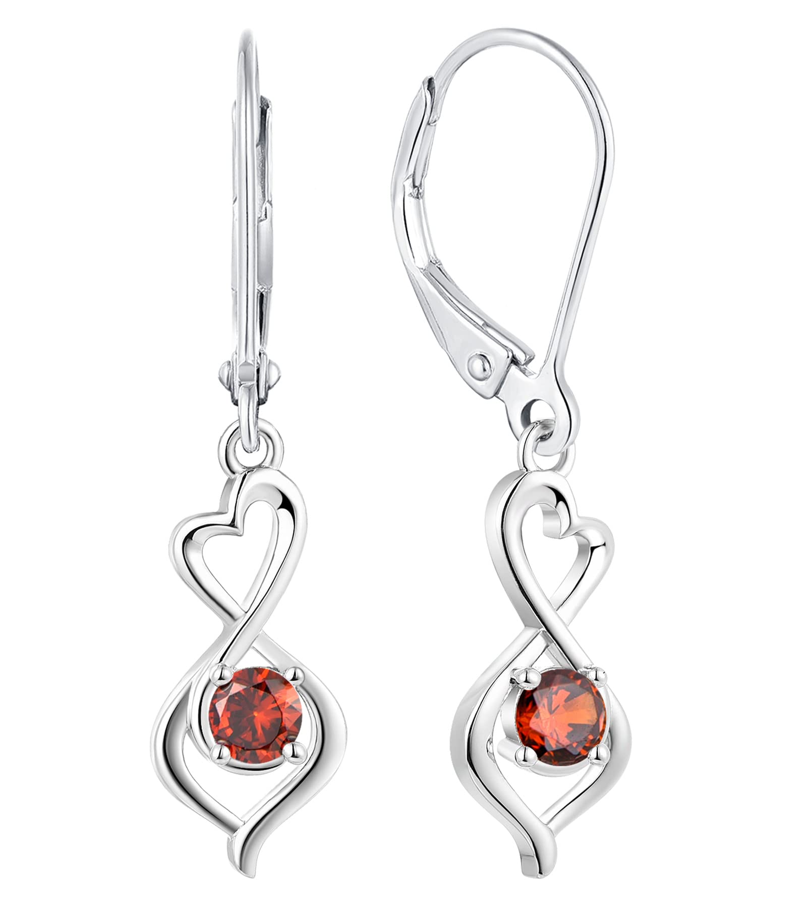 925 Sterling Silver Infinity Heart Dangle Drop Earrings with Birthstones - Romantic Leverback Jewelry for Women | Perfect for Valentine's Day, Anniversary Gifts & Special Occasions