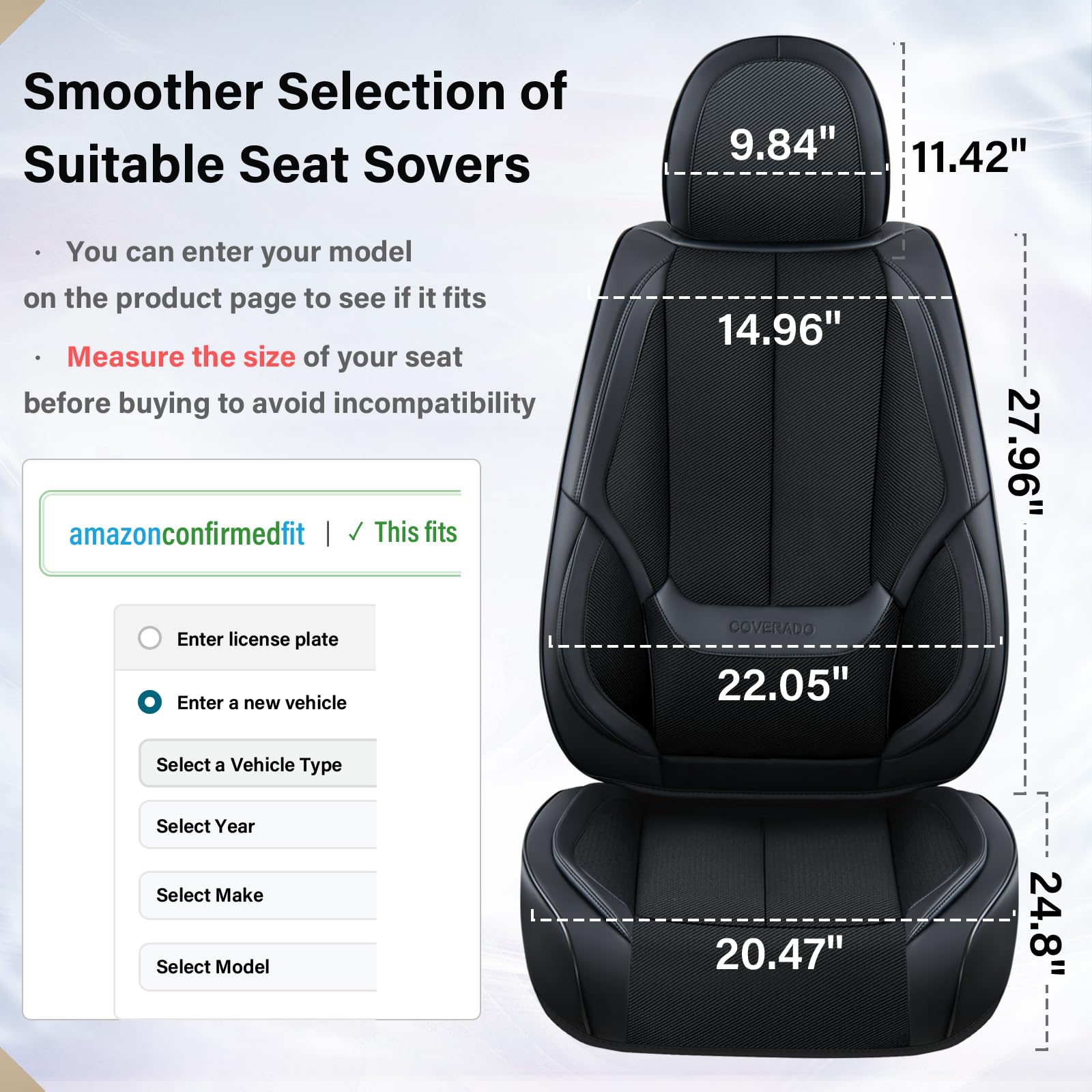 Coverado 5-Piece Universal Car Seat Covers Set - Front & Back Breathable Fabric & Leather Seat Protectors for Sedans, SUVs, Pickup Trucks | Perfect for Daily Commute, Road Trips & Family Protection