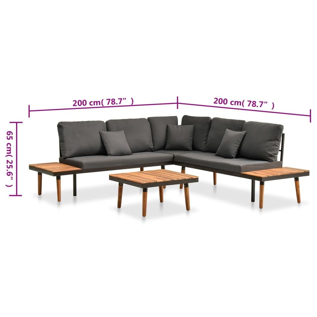 vidaXL 4-Piece Patio Furniture Set with Cushions - Outdoor Sectional Sofa & Coffee Table for Garden - Durable Acacia Wood Conversation Set | Perfect for Backyard, Poolside & Patio Relaxation