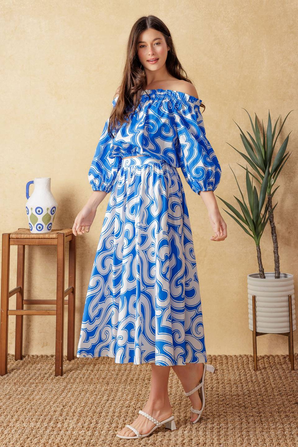 Stylish Blue & White Beach Day Top & Skirt Set - Perfect for Summer Vacations, Pool Parties, and Seaside Outings