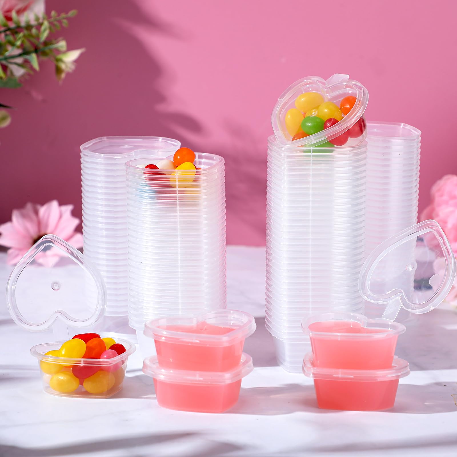 Layhit 100-Pack Clear Plastic Heart-Shaped Storage Containers with Lids - 0.7 oz Mini Heart Boxes for Food, DIY Crafts, Liquid Storage, Foam Balls & Soft Clay - Perfect for Valentine's Day, Party Favors & Small Item Organization