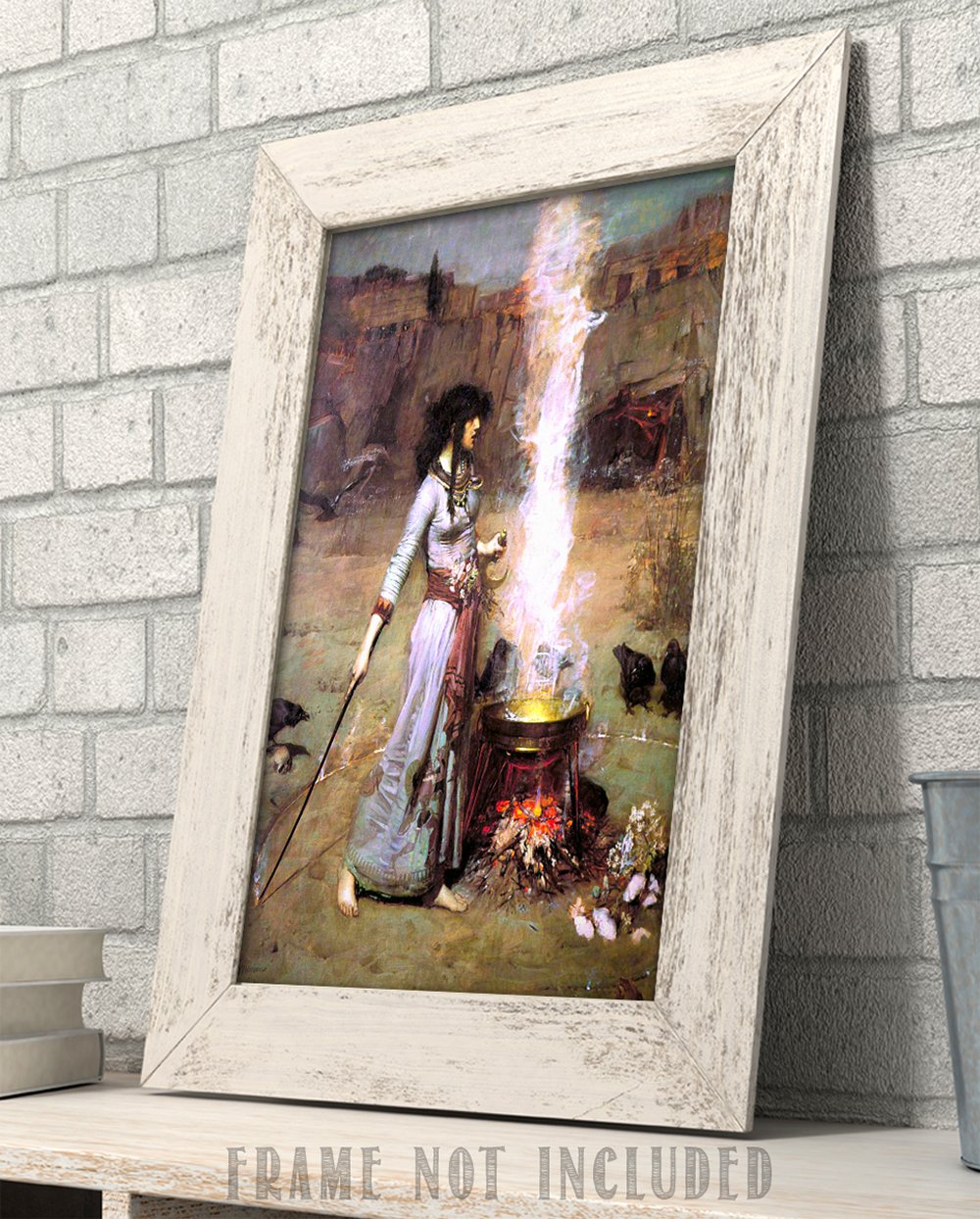 Gothic Home Decor Magic Circle Wall Art - The Witch by JW Waterhouse - 11x14 Unframed Wiccan Decor for Pagan & Witchy Aesthetic - Spooky Oddities & Curiosities - Perfect Gift for Halloween, Altar Decor, Witchcraft & Gothic Interior Design