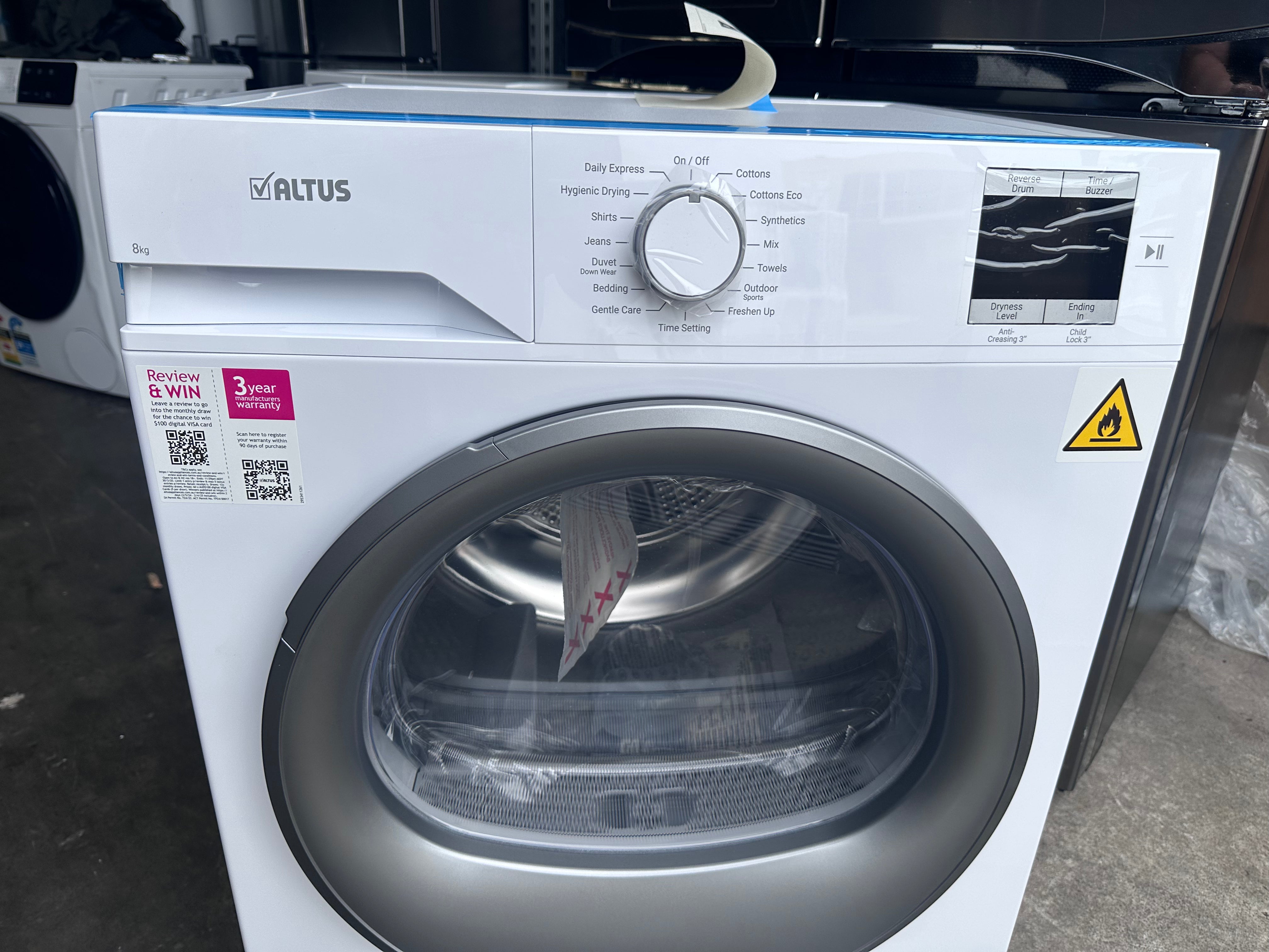 Brand New Altus 8kg Heat Pump Dryer ADP80W - Energy Efficient Made in Europe with 3 Year Warranty - Perfect for Apartments, Small Homes & Eco-Friendly Laundry Solutions