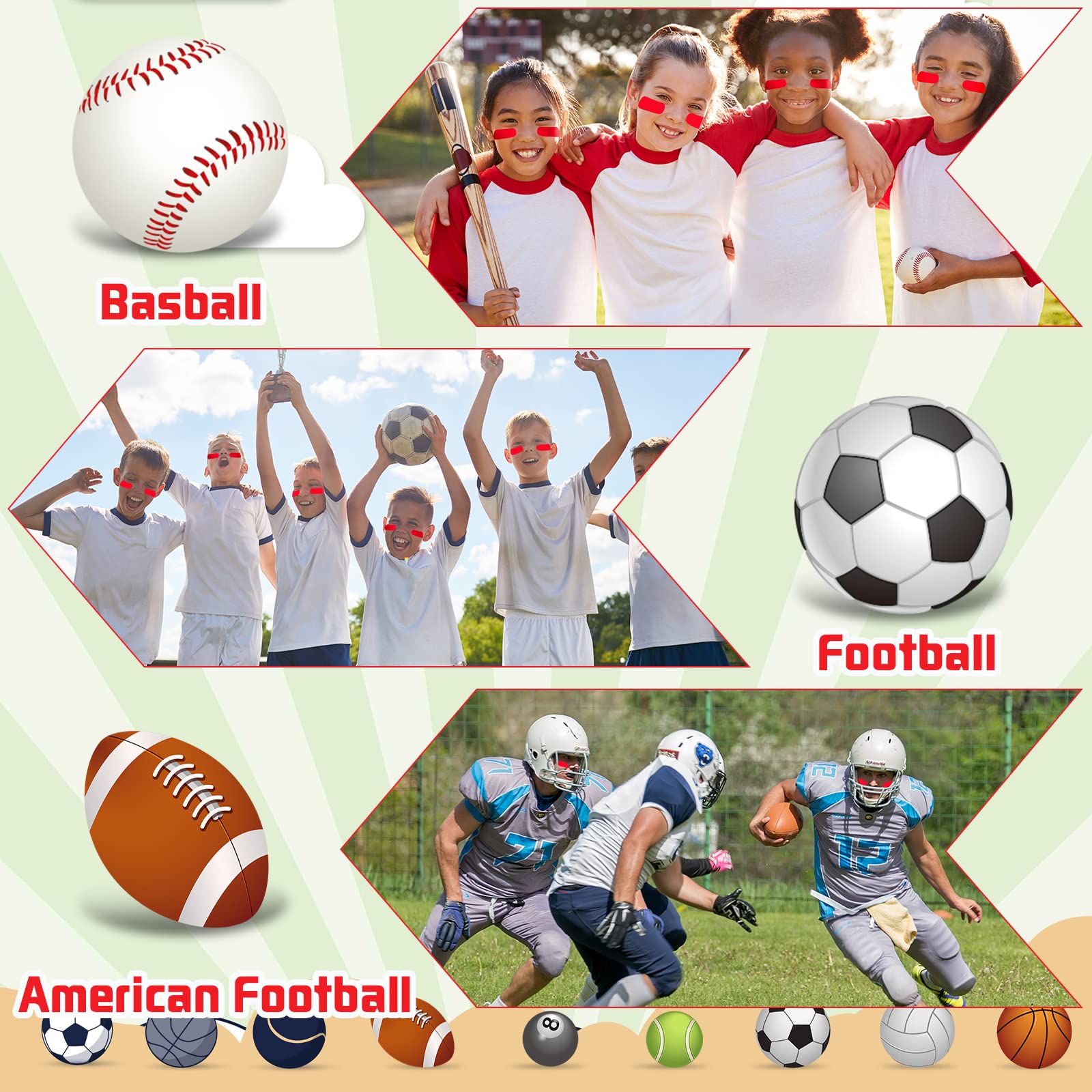 160 Pcs Sports Eye Stickers for Kids - Football, Softball, Baseball Face Decals - Lacrosse Fan Eye Strips with 2 Pencils - Perfect for Game Day, Sports Parties & Team Spirit Events